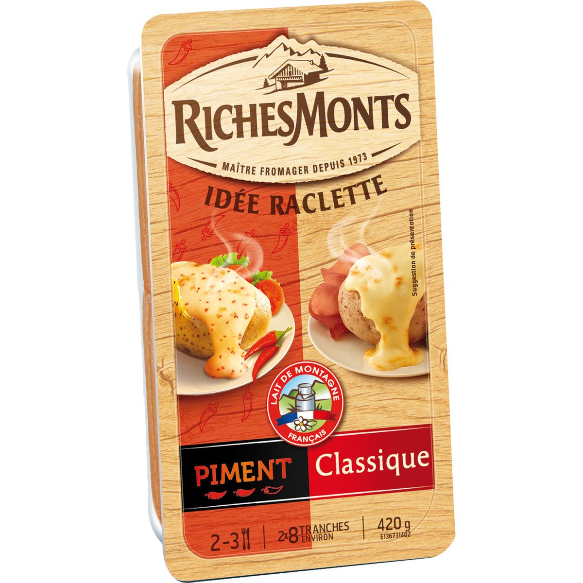 RICHESMONTS Duo de fromages à raclette nature et piment 420g