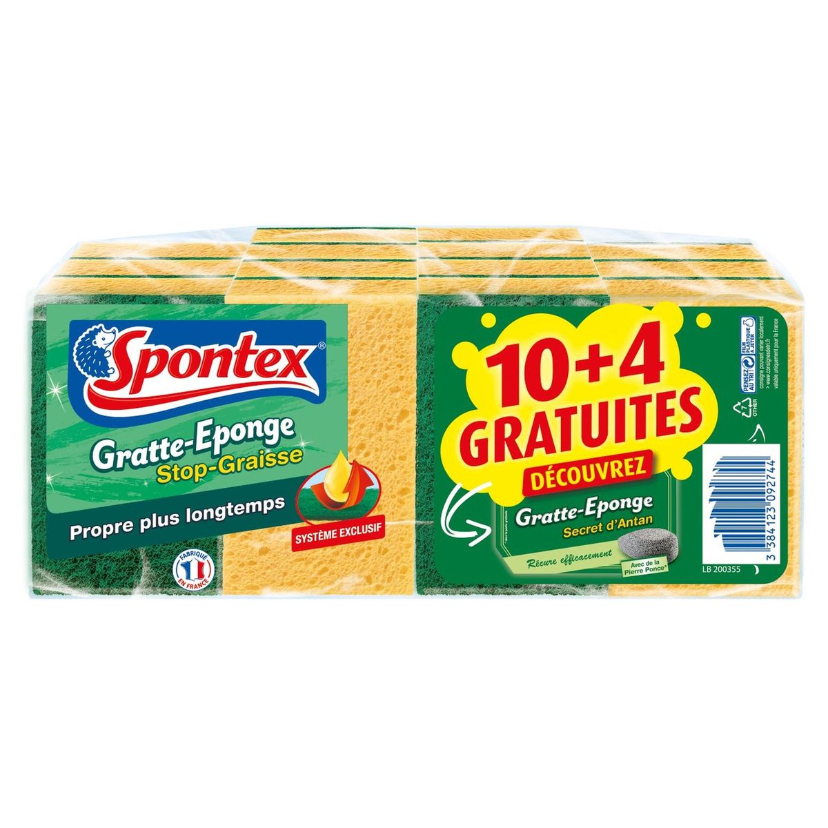 SPONTEX 10 Gratte Eponge Stop-Graisse + 4 Gratte-Eponge Secret d'Antan 14 éponges
