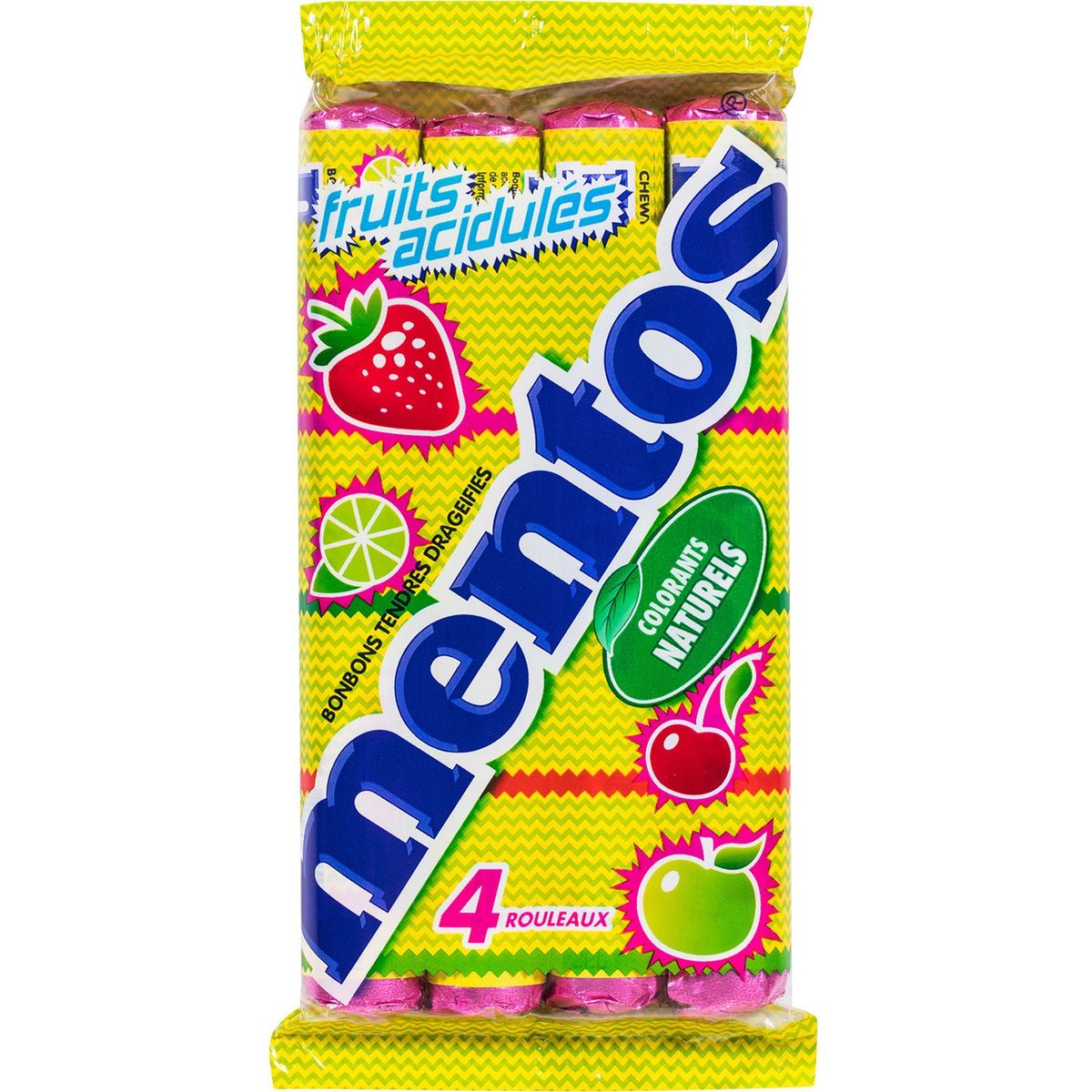 MENTOS Bonbons tendres dragéifiés aux fruits acidulés 4 rouleaux 152g