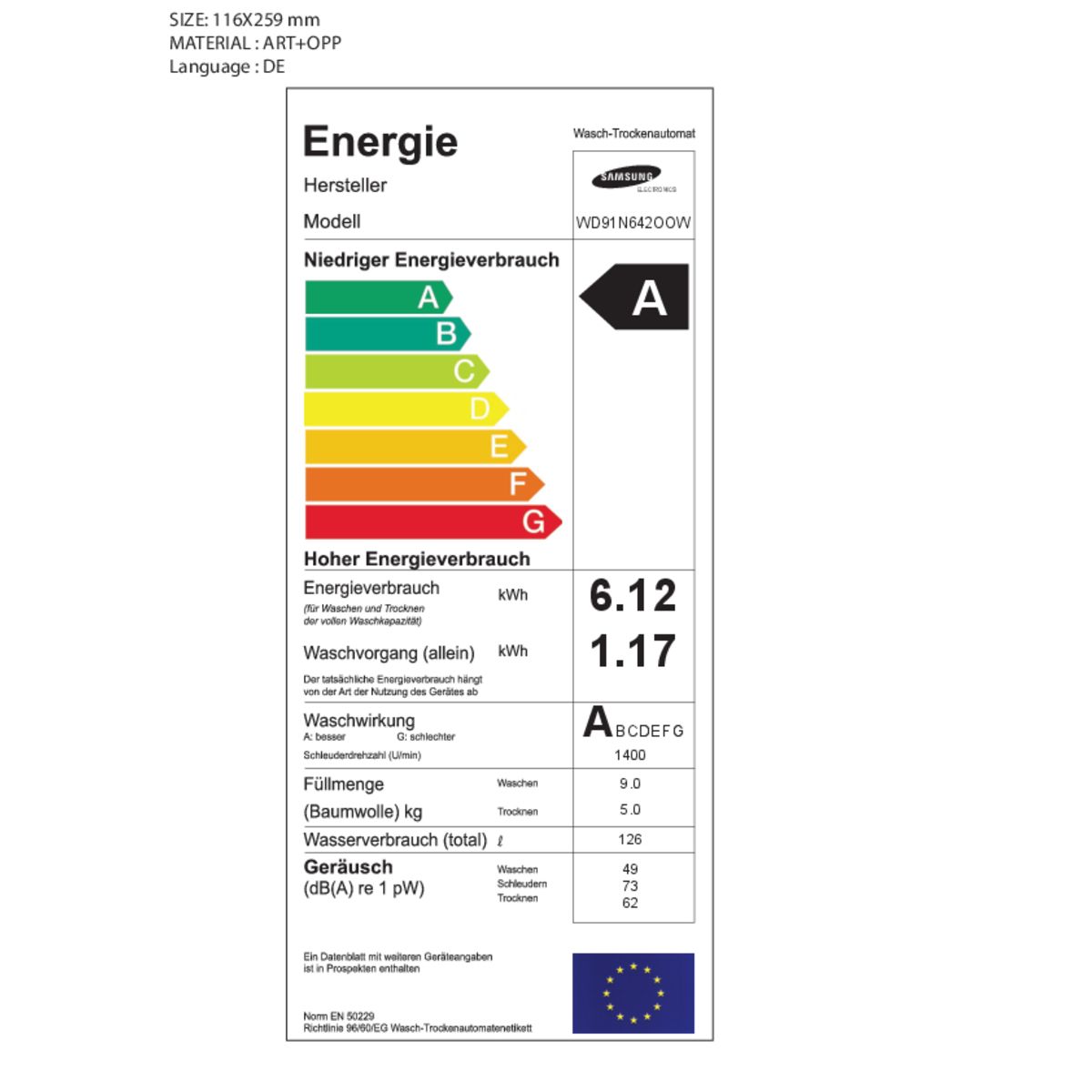 SAMSUNG Lave linge séchant hublot WD91N642OOW ADD WASH, Eco bubble, 9 Kg Lavage, 5 Kg Séchage, 1400 T/min