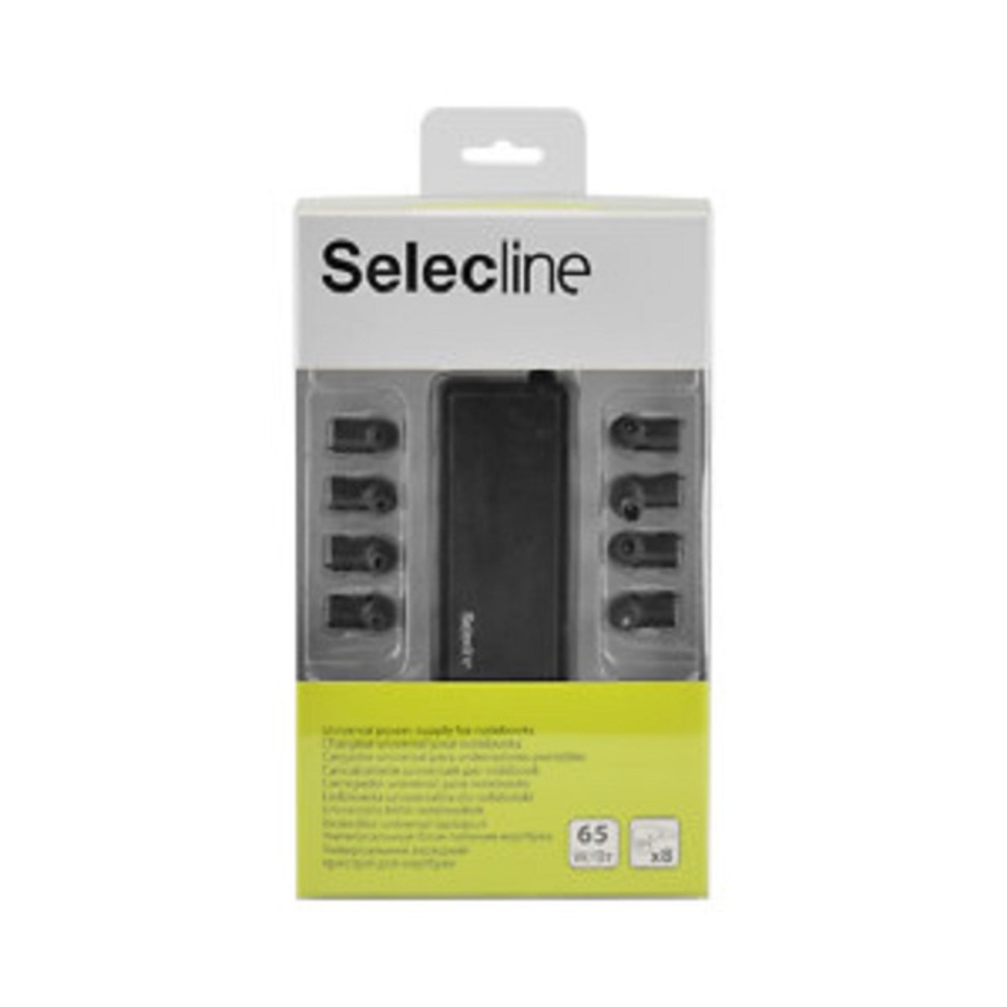Voir la diapositive 2 : SELECLINE Chargeur PC 65 W - Universel - 8 Embouts - Noir