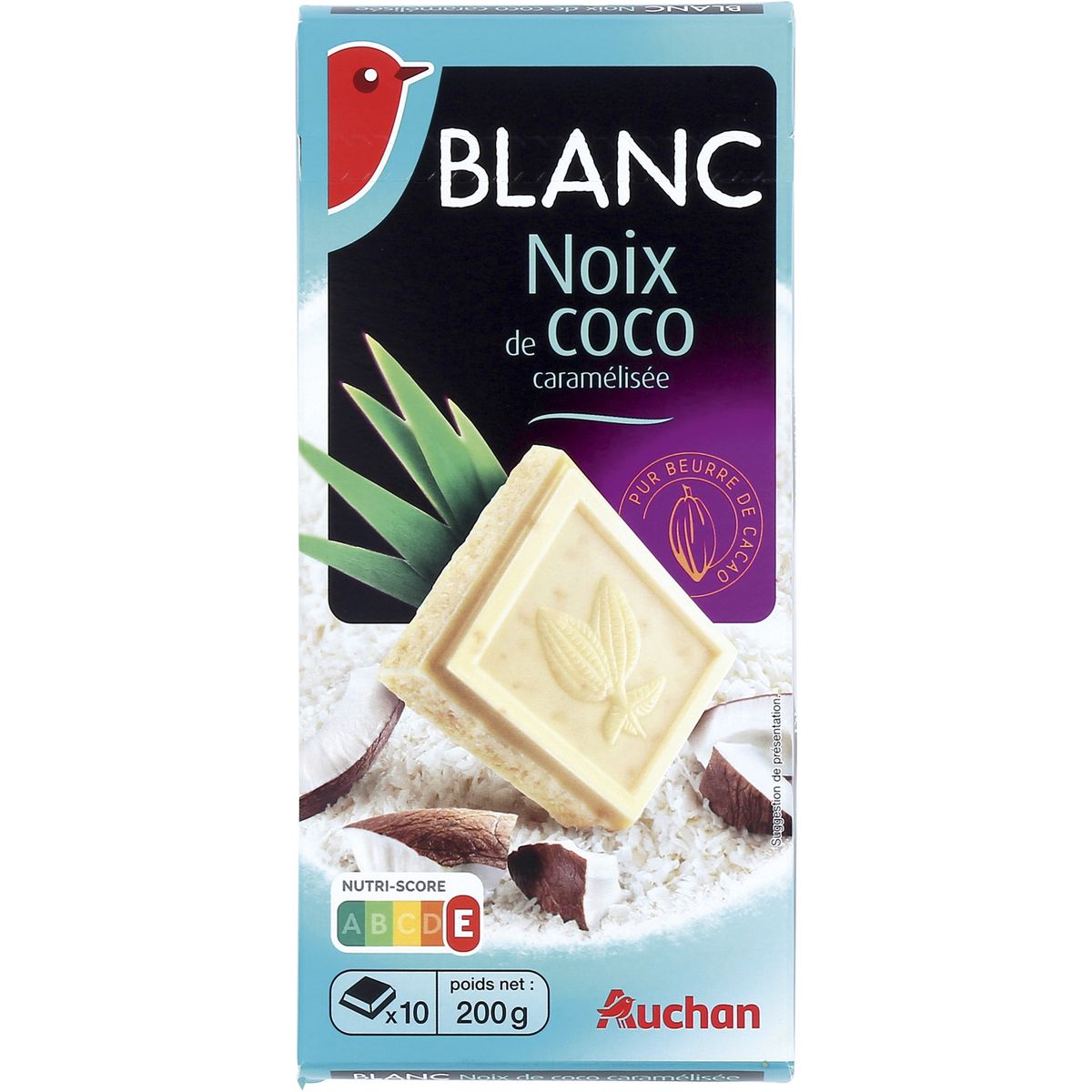 AUCHAN Auchan chocolat blanc à la noix de coco 200g