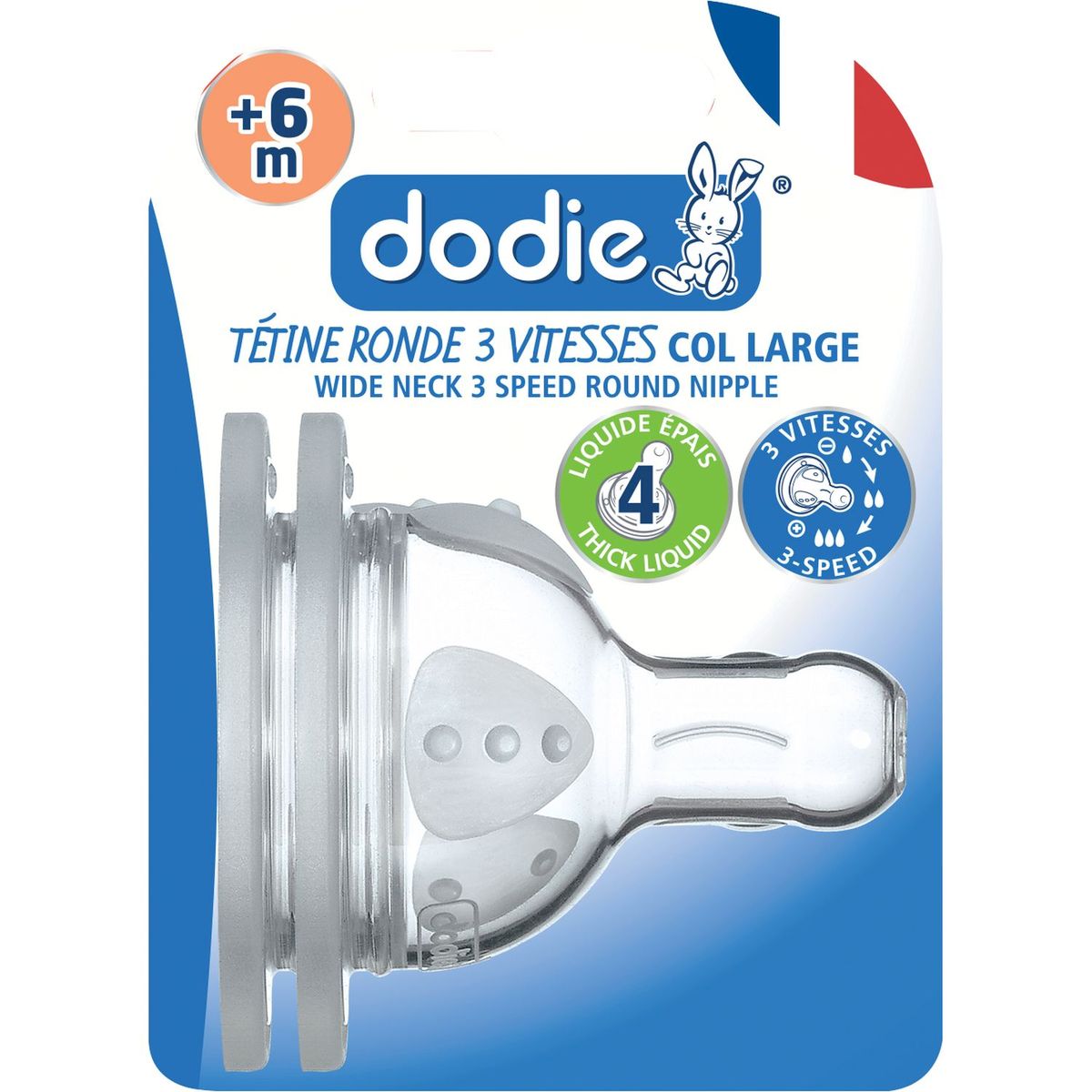 DODIE Tétine de biberon évolution+ 3 vitesses débit 4 dès 6 mois 2 pièces