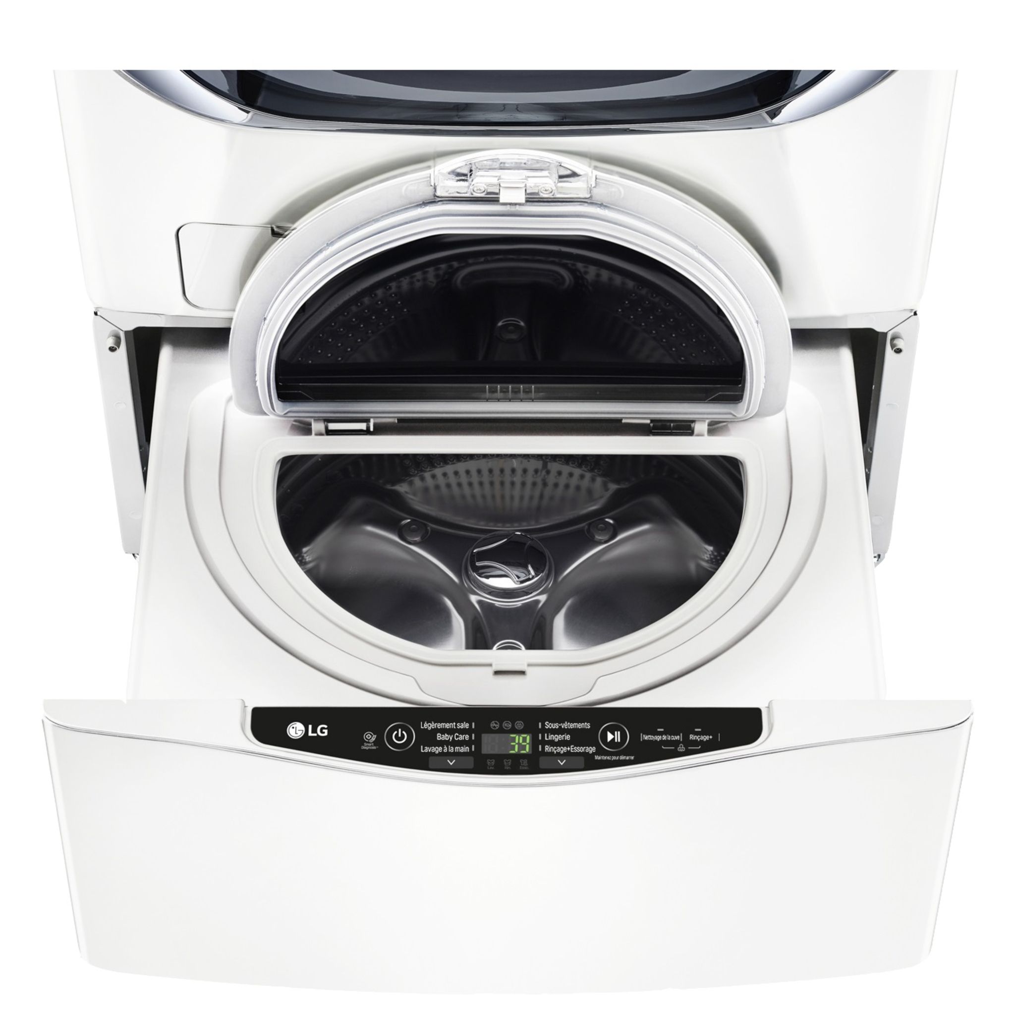Voir la diapositive 3 : LG Mini Lave-linge Twin Wash Mini FM37E1WH, 3.5 Kg, 700 T/min, 6 programmes, Blanc