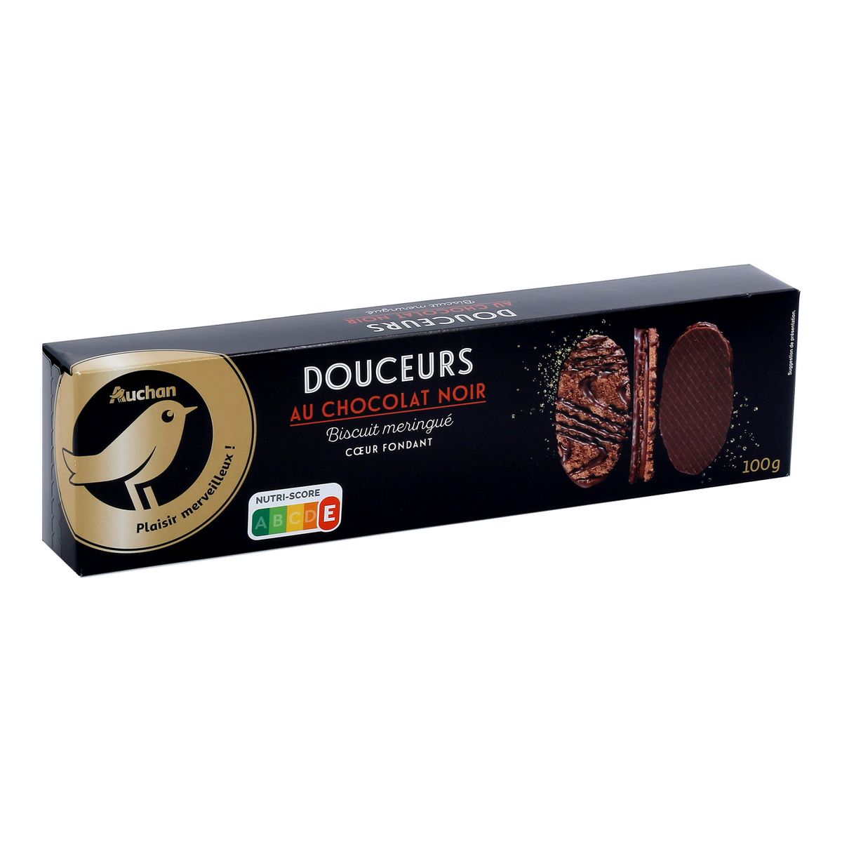 AUCHAN GOURMET Douceur au chocolat noir, biscuit meringué cœur fondant 100g