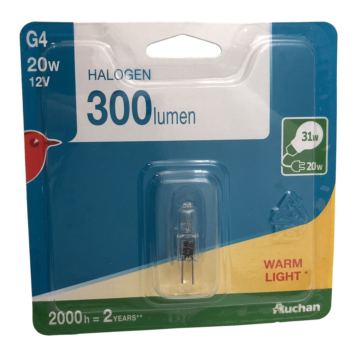 AUCHAN Auchan Ampoule halogène G4 capsule 20w 300 lumen x1 300