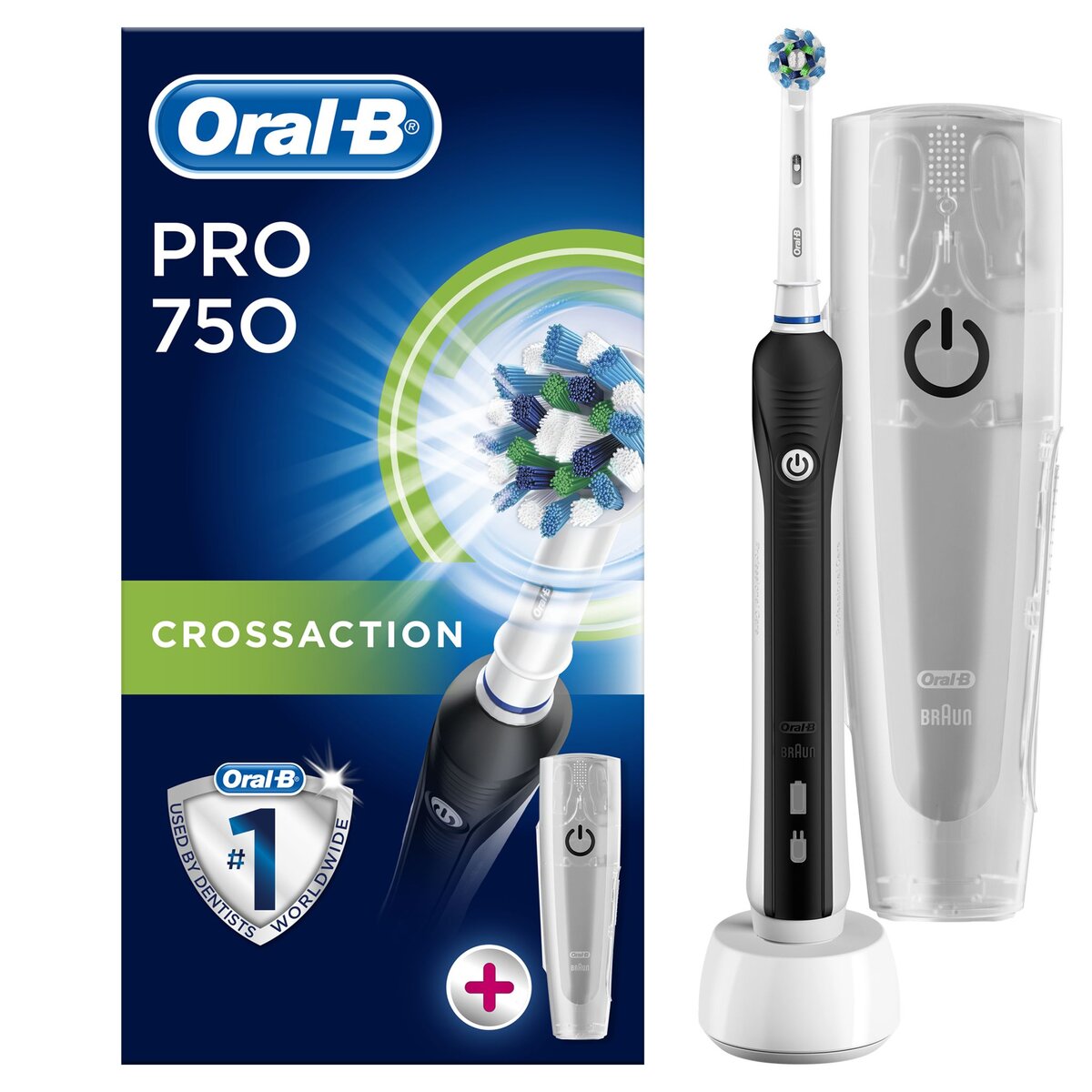 ORAL-B Brosse à dent Pro 750 Noire Cross Action + Etui