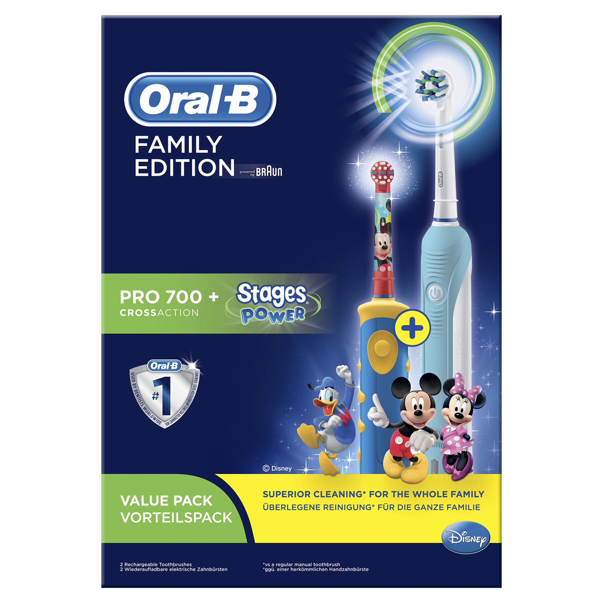 Voir la diapositive 14 : ORAL B Brosses à dent Pack Famille avec 2 manches, 1 manche Pro 700 Cross action + 1 Manche Stages Power pour enfants