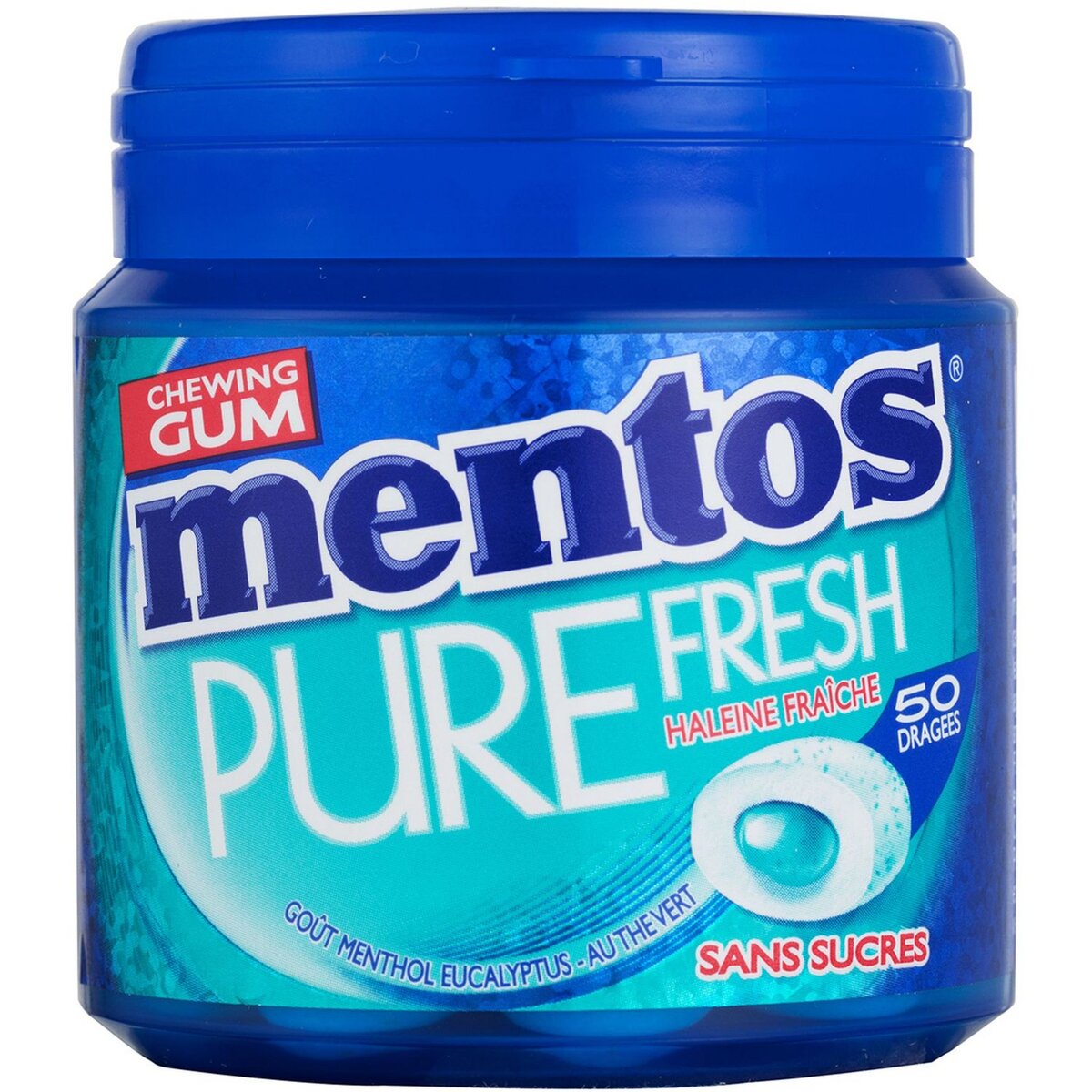 MENTOS Pure fresh chewing-gums menthol eucalyptus thé vert 50 dragées 100g