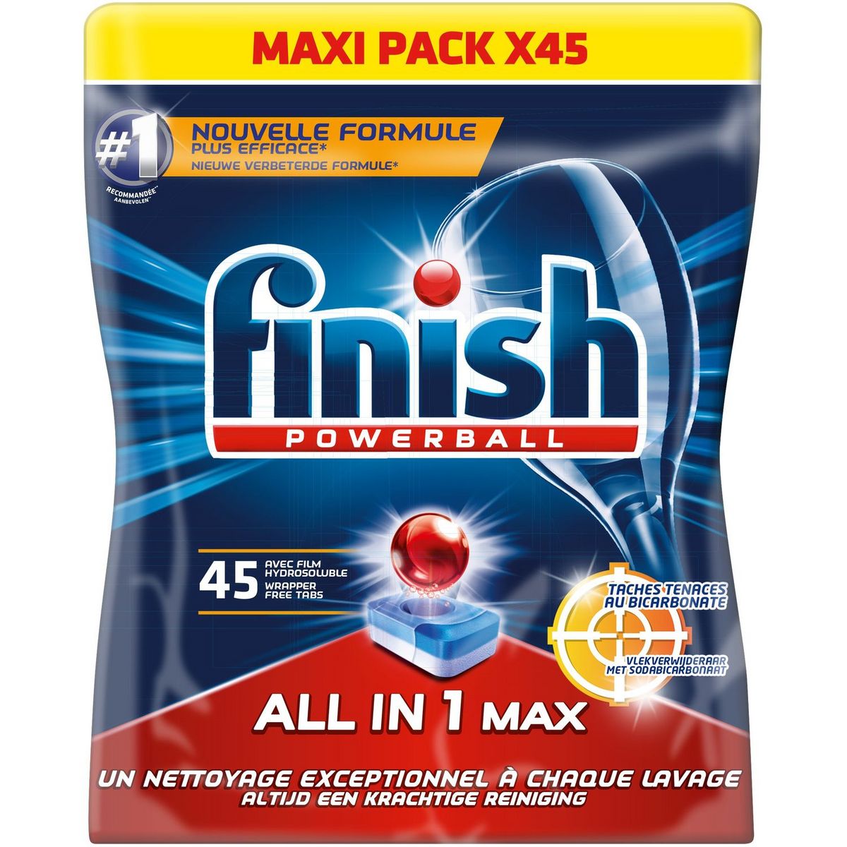 FINISH Powerball tablettes lave-vaisselle hydrosoluble tout-en-1 45 lavages 45 tablettes