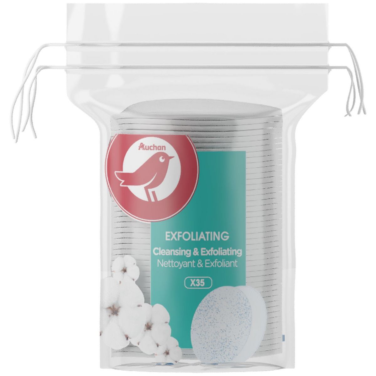 AUCHAN Cotons ovales à démaquiller 35 cotons