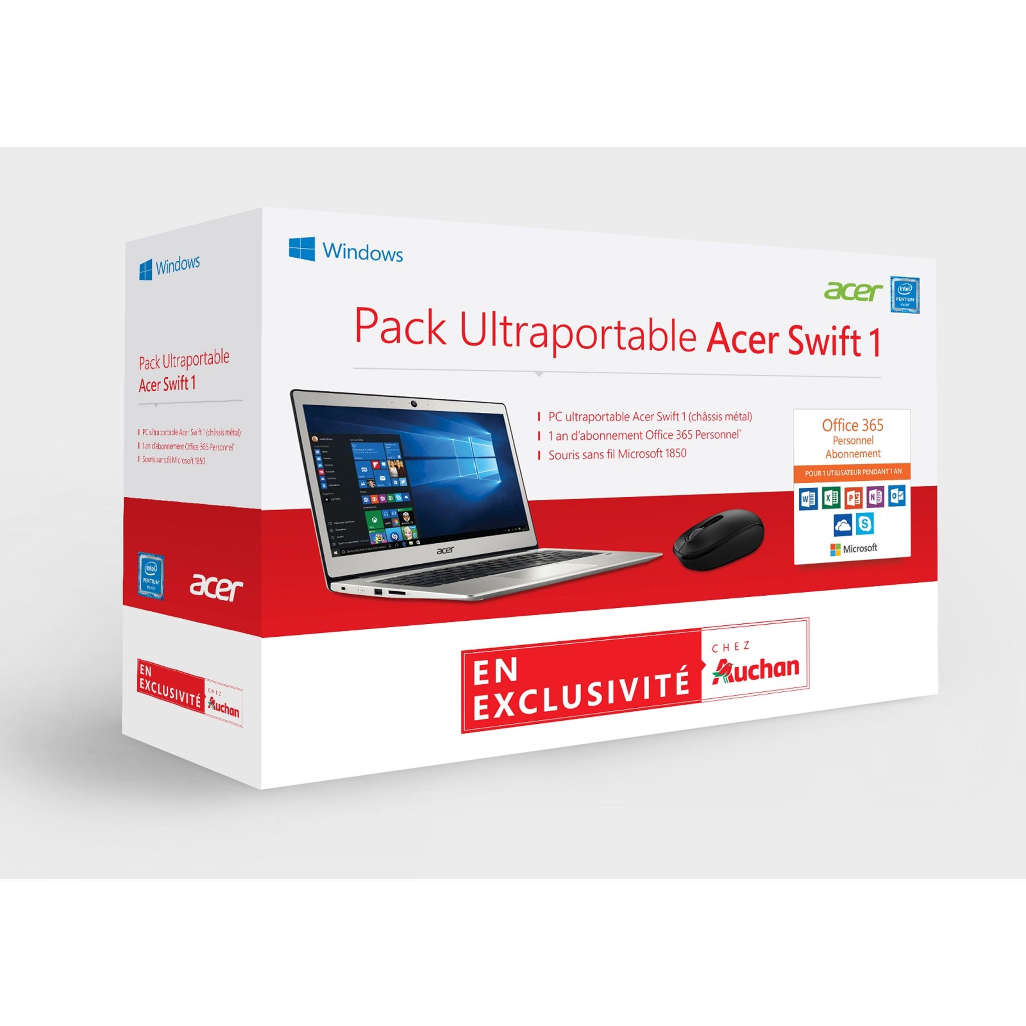 Voir la diapositive 1 : ACER Pack Ultraportable SWIFT 1 - PC Ultraportable SWIFT 1 - 1 abonnement Office 365 Personnel - Souris sans fil Microsoft 1850