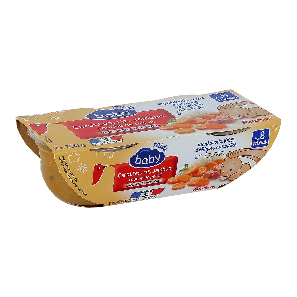 AUCHAN BABY Auchan baby Bol aux carottes riz jambon et persil dès 8 mois 2x200g 2x200g