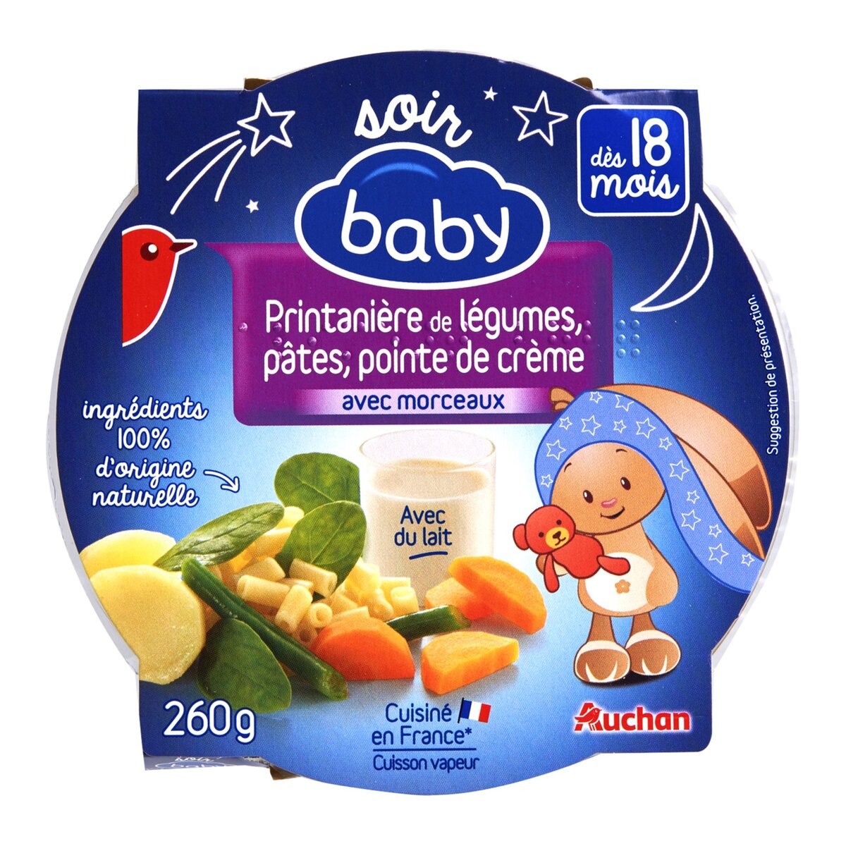 AUCHAN BABY Auchan baby Assiette printanière de légumes pâtes crème dès 18 mois 260g 260g