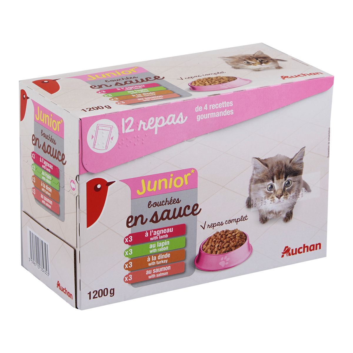 AUCHAN Sachets pâtée en sauce diverses viandes pour chaton 12 sachets 12x100g