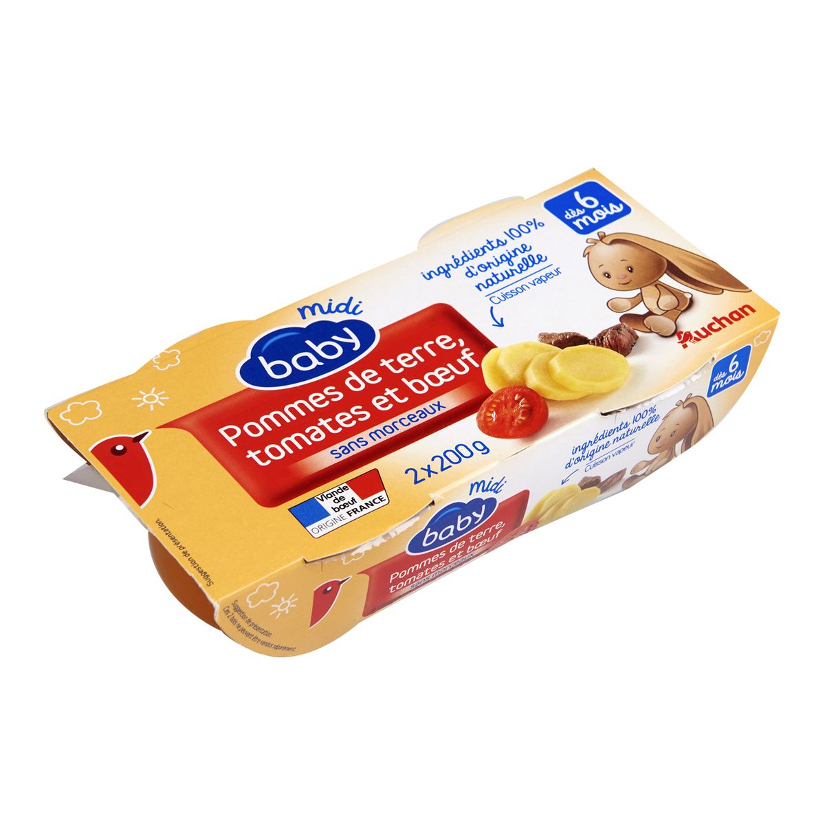 AUCHAN Auchan Baby bol pomme de terre tomate boeuf 2x200g dès 6mois