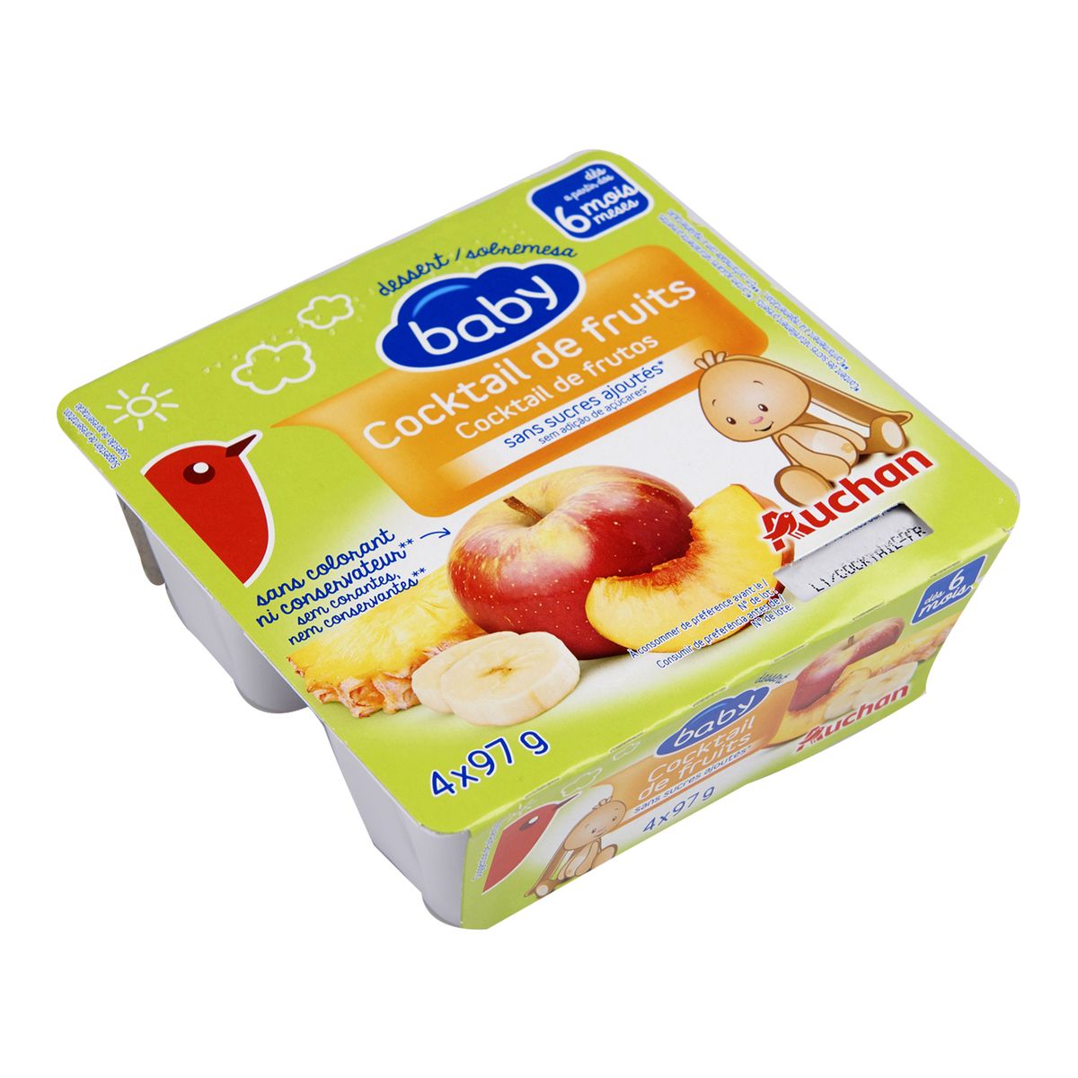 AUCHAN BABY Auchan baby Petit pot dessert cocktail de fruits dès 6 mois 4x97g 4x97g