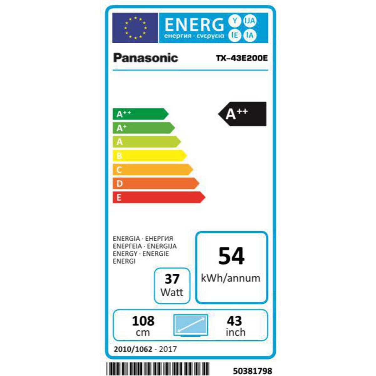 PANASONIC TX-43E200E - Noir - Téléviseur LED