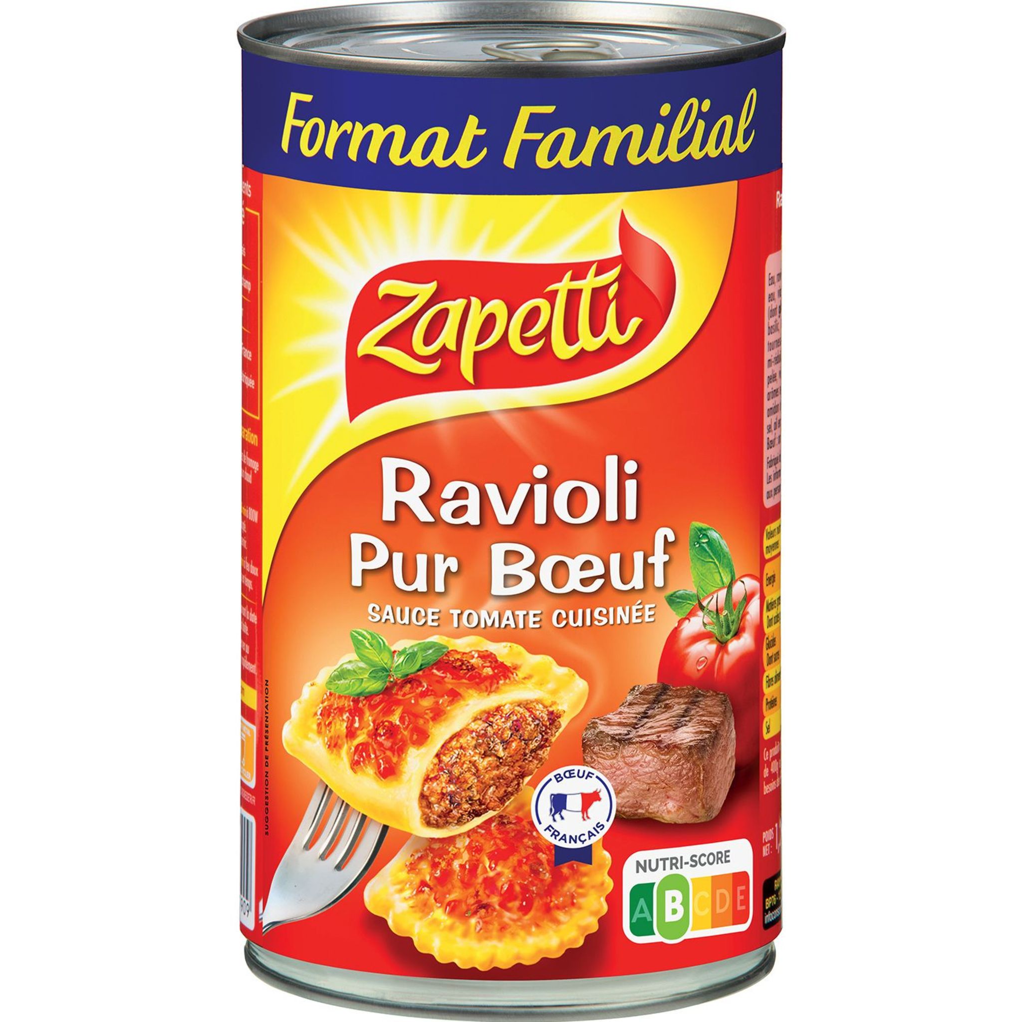 ZAPETTI Zapetti ravioli pur boeuf sauce tomate cuisinée 1.2kg pas cher