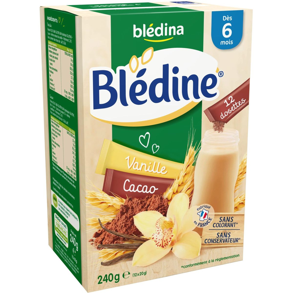 BLEDINA Blédine Dosettes vanille cacao en poudre 240g dès 6 mois