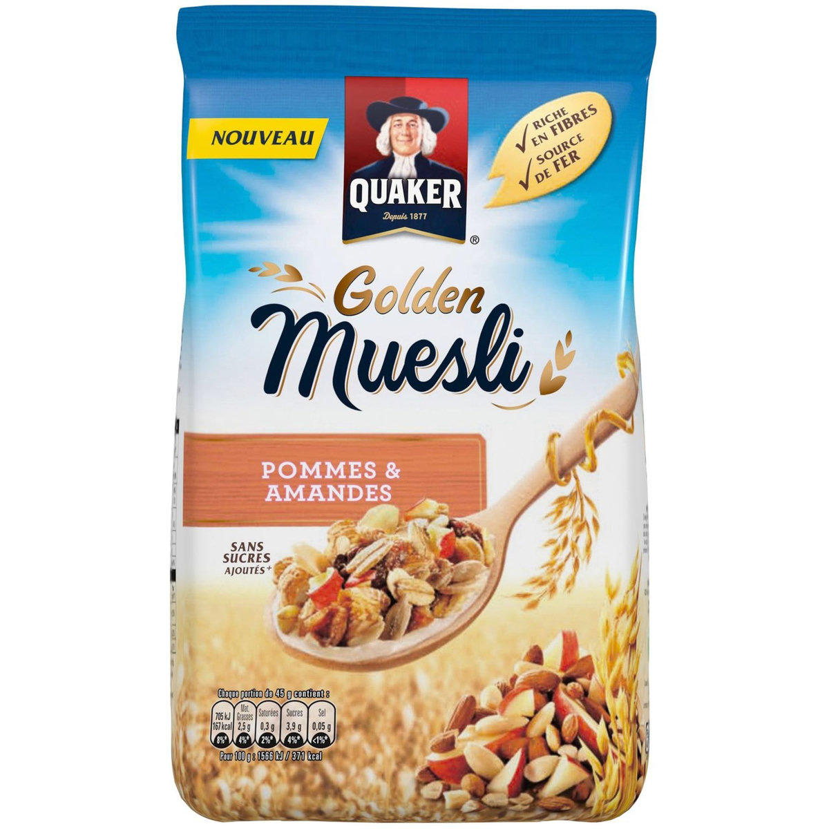 QUAKER Quaker golden muesli pommes amandes 500g pas cher - Auchan.fr