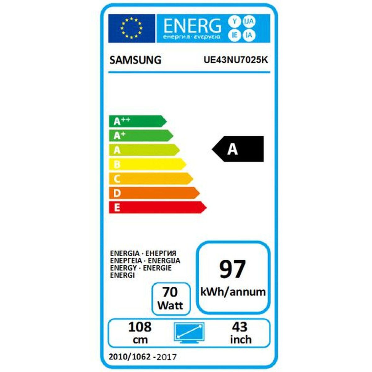 SAMSUNG UE43NU7025 TV LED 4K UHD 110 cm HDR Smart TV