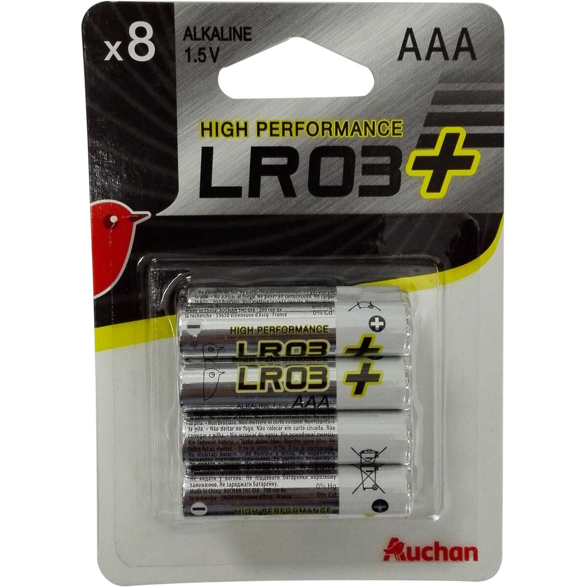 AUCHAN Auchan Piles AAA/LR03+ alcalines 1.5V high performance x8 8 pièces