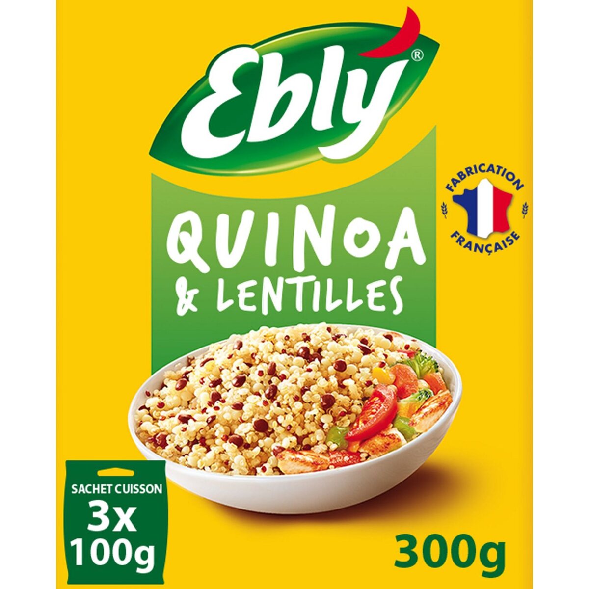 EBLY Quinoa et lentilles sachets cuisson, fabriqué en France 3x100g