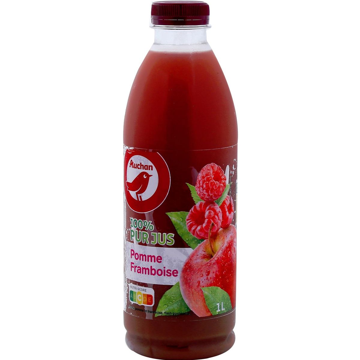 AUCHAN Pur jus de pommes et framboises 1L