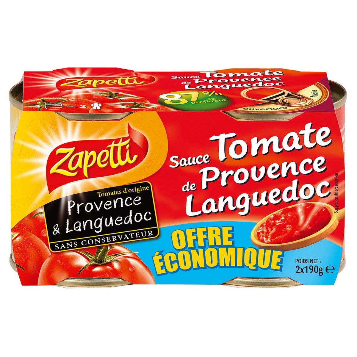 ZAPETTI Sauce tomate de Provence Languedoc 2x190g pas cher Auchan.fr