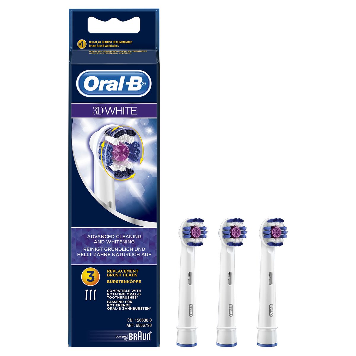 BRAUN accessoires electromenager EB18X3 WHITE Lot de 3 Brossettes 3D White Oral-B