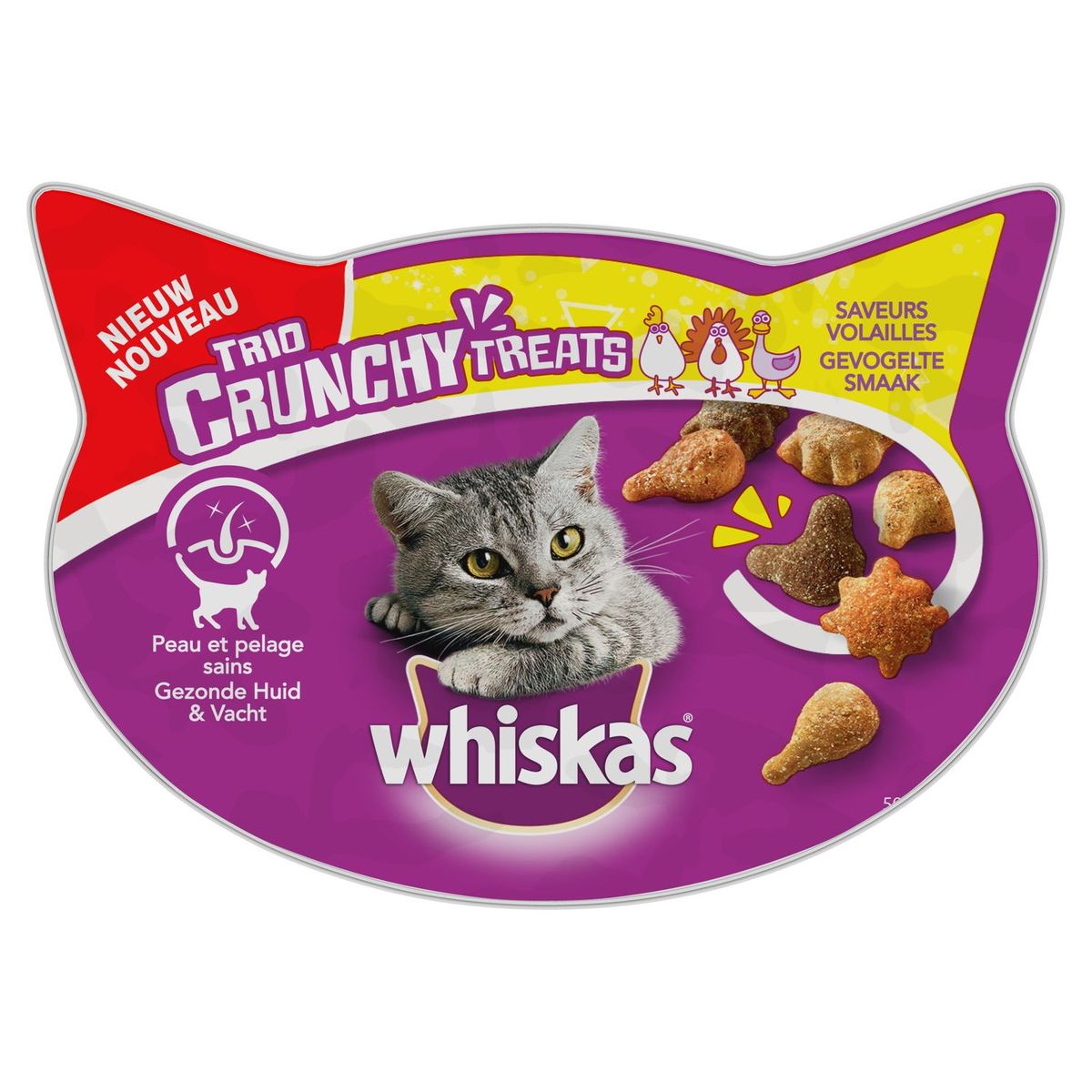 WHISKAS Barquette friandises trio crunchy volailles pour chat 55g