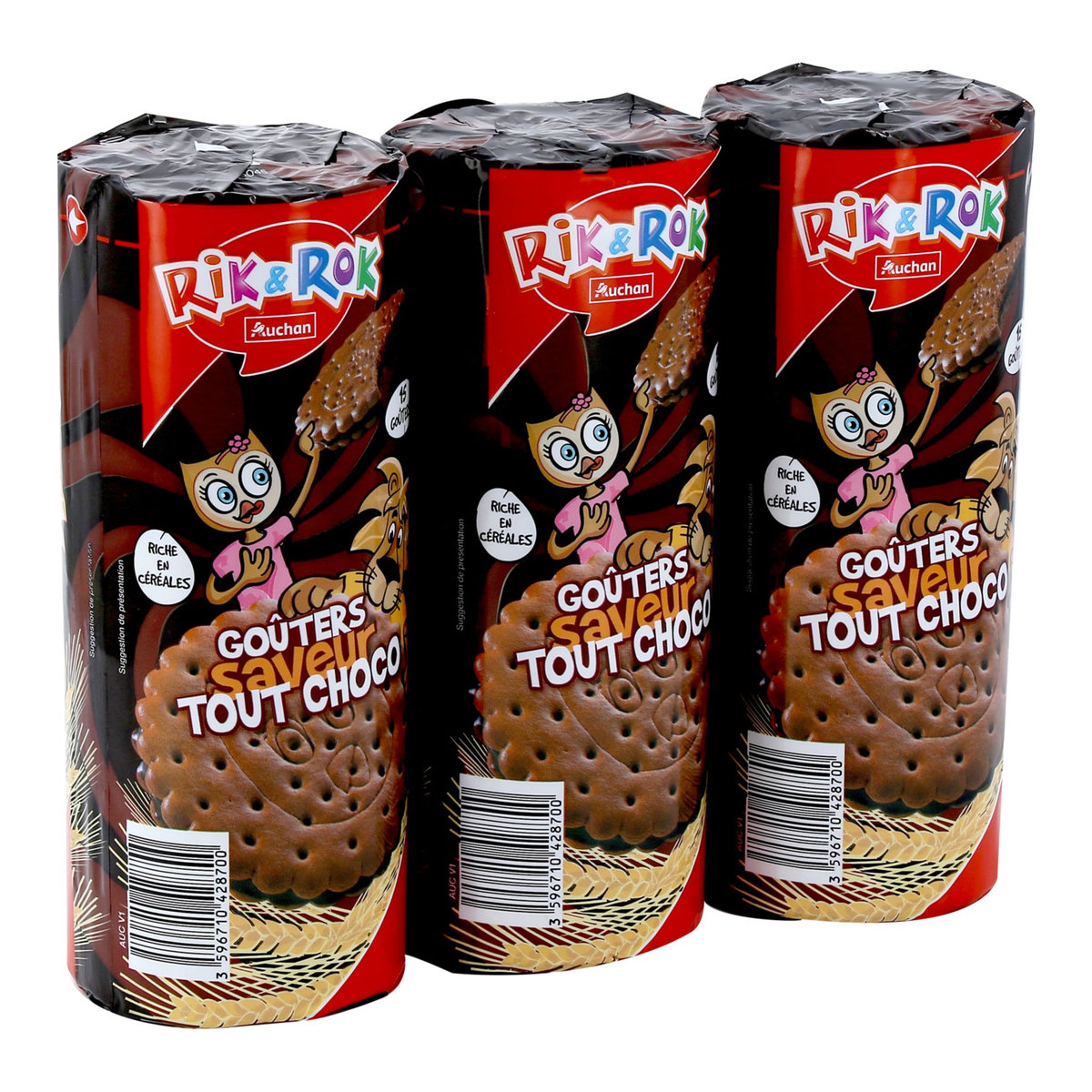 AUCHAN RIK ET ROK Rik&Rok goûters fourrés ronds tout chocolat 3x300g ...