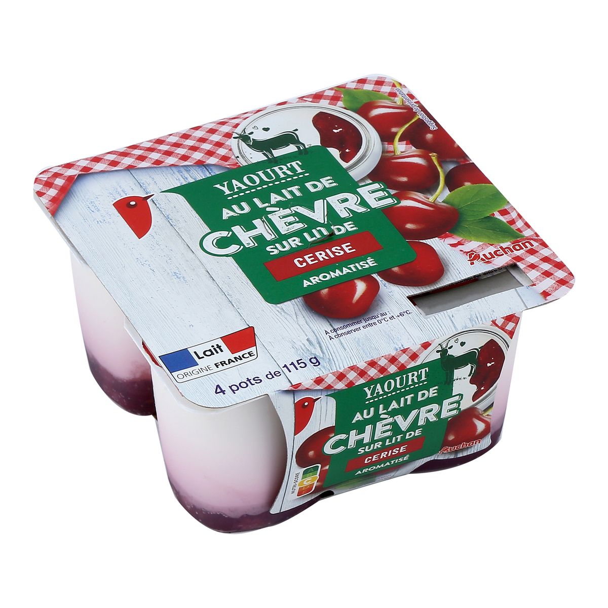 AUCHAN Yaourt chèvre sur lit de cerises 4x115g