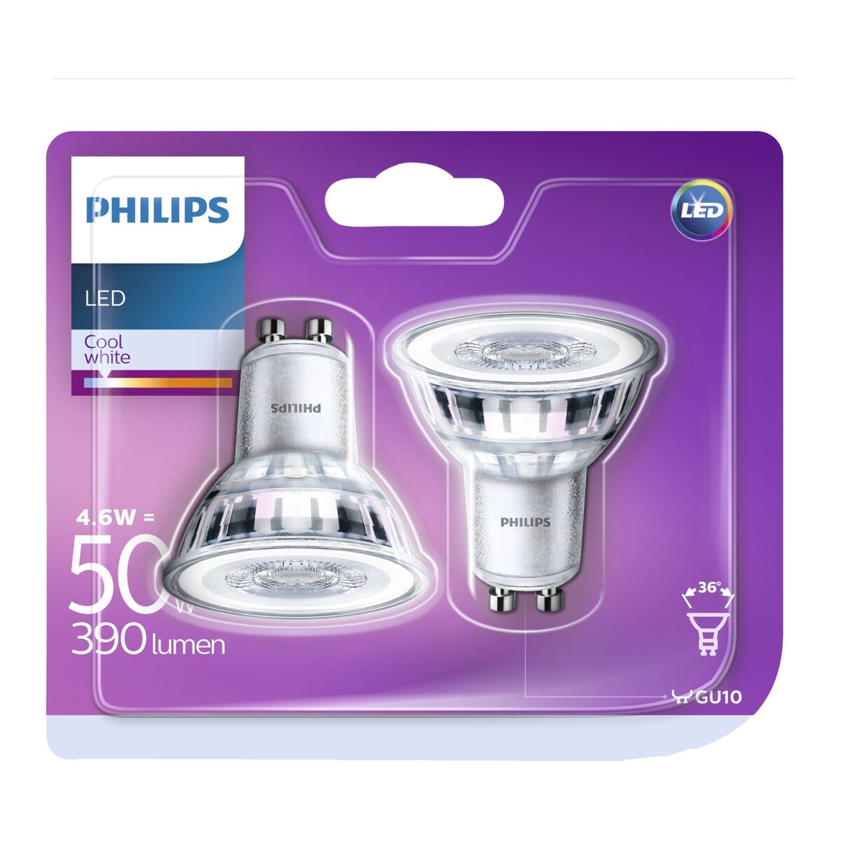 PHILIPS Philips Ampoules led GU10 spot 50w warm light 390 lumen x2 390  lumen 2 pièces pas cher 