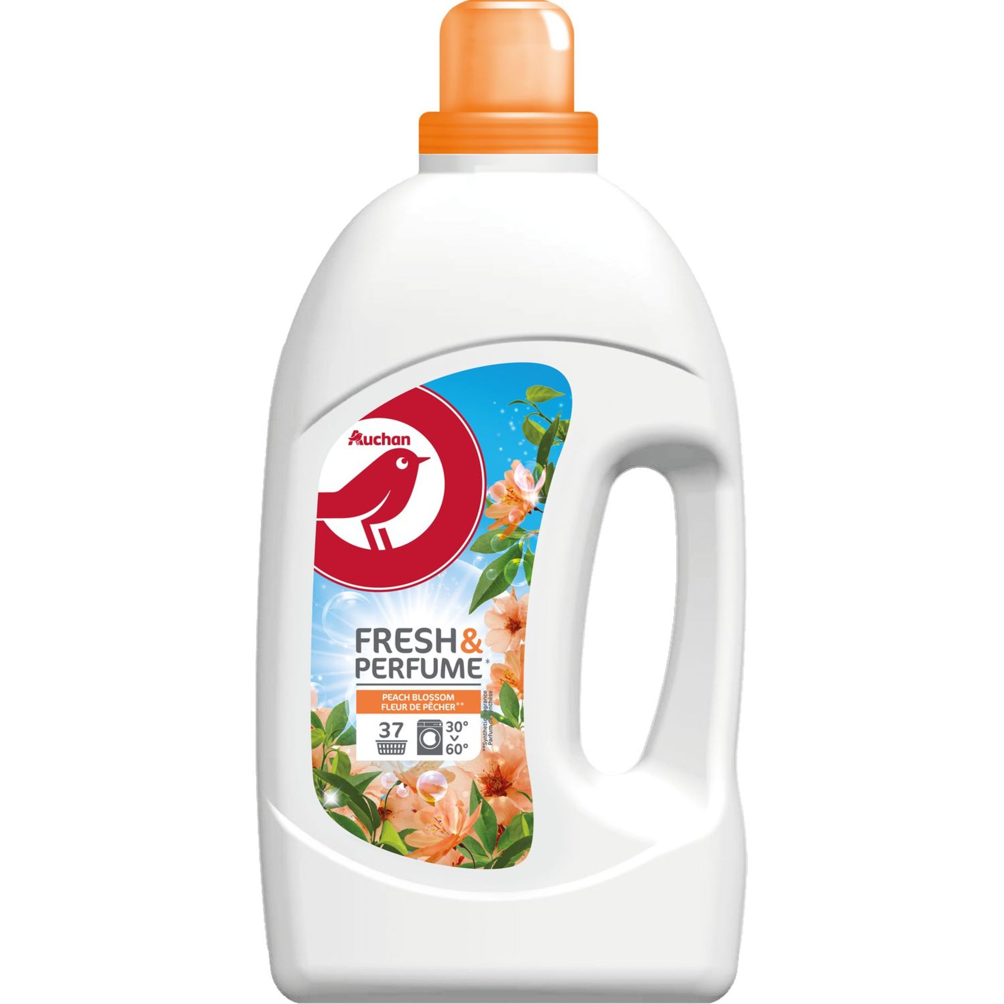 AUCHAN Fresh & Perfume lessive liquide fleur de pêcher 37 lavages 2l