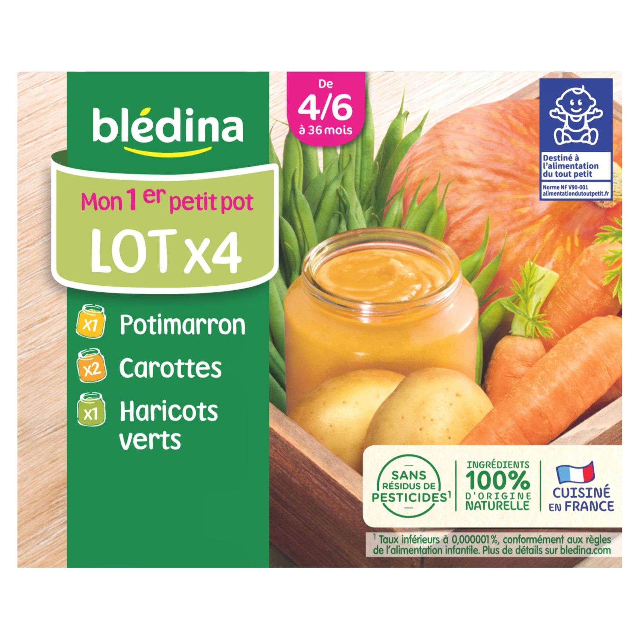 Voir la diapositive 3 : BLEDINA Blédina pot 2 carottes 1 haricot 1 potiron 4x130g dès4/6mois