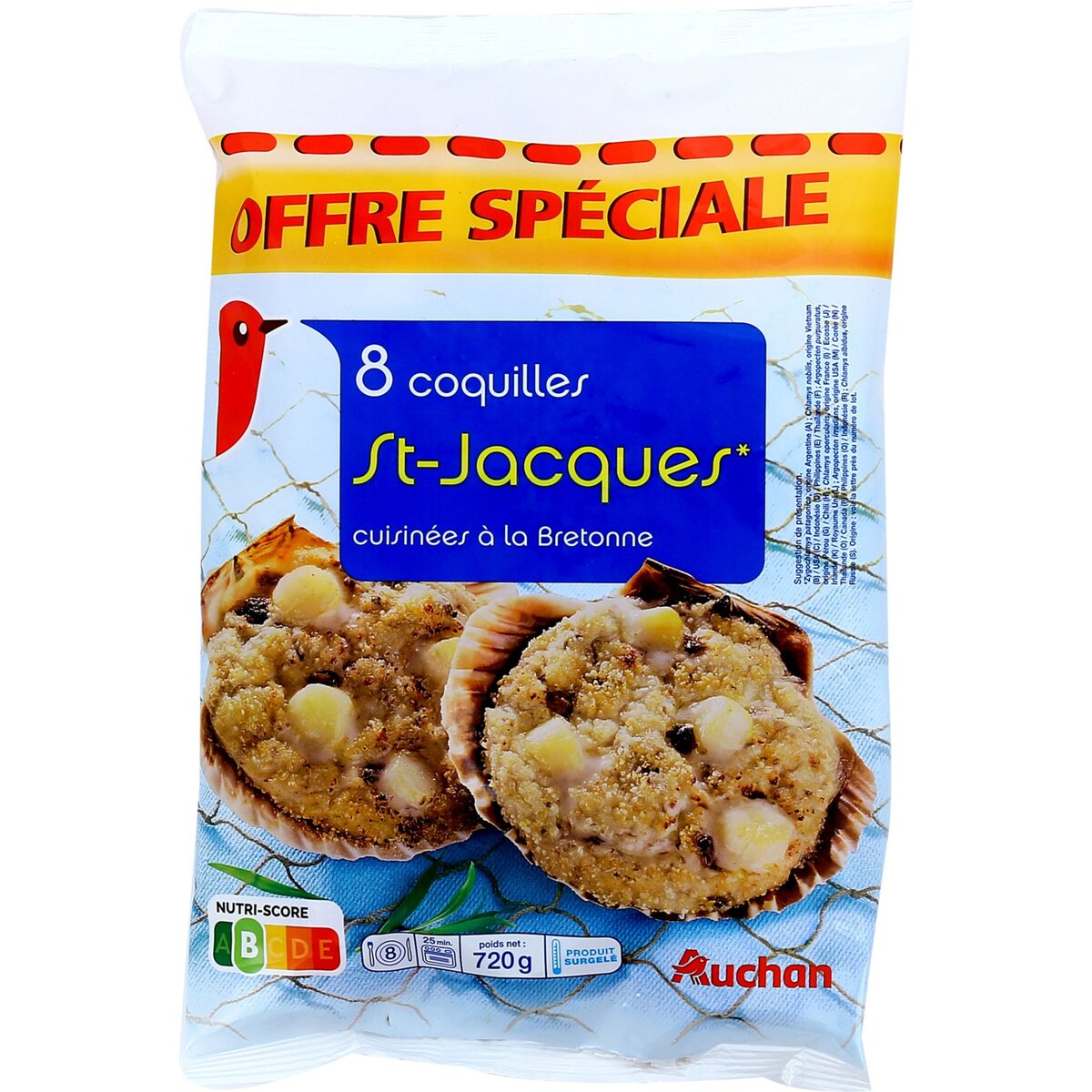 AUCHAN Coquille Saint Jacques cuisné à la Bretonne 8 pièces 720g