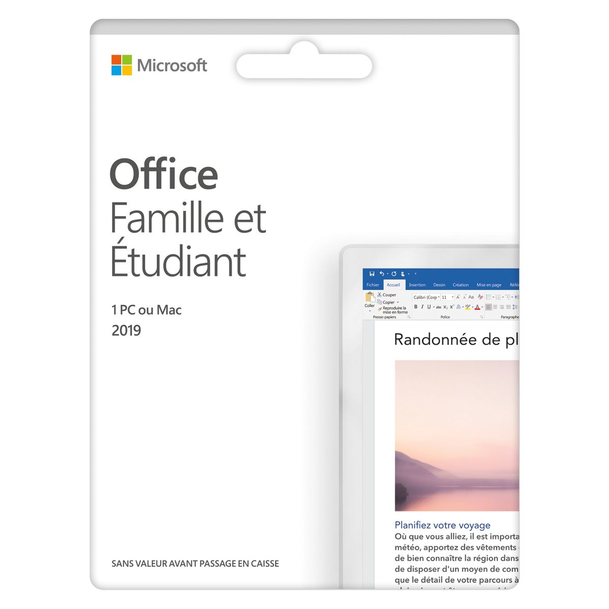 MICROSOFT Logiciel bureautique Office Famille et étudiant 2019 - Pour PC ou MAc - Licence à vie - Pour 1 utilisateur