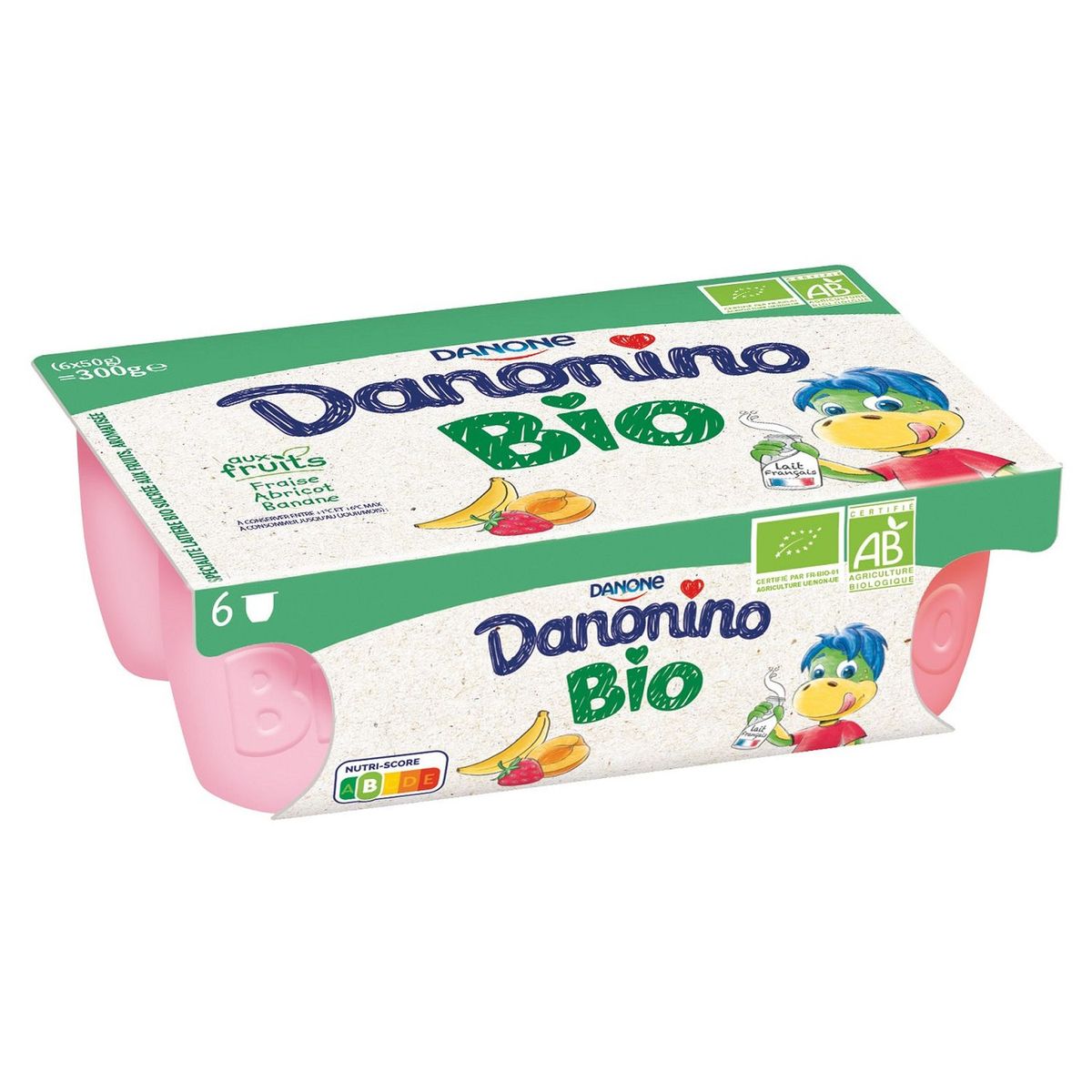 DANONINO Danonino petits suisses fraise abricot banane bio 6x50g