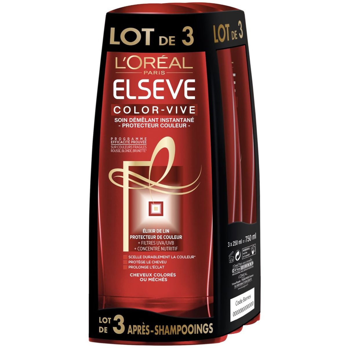 L'OREAL ELSEVE Elsève Color-Vive soin démêlant protecteur couleur cheveux colorés 3x200ml 3x200ml