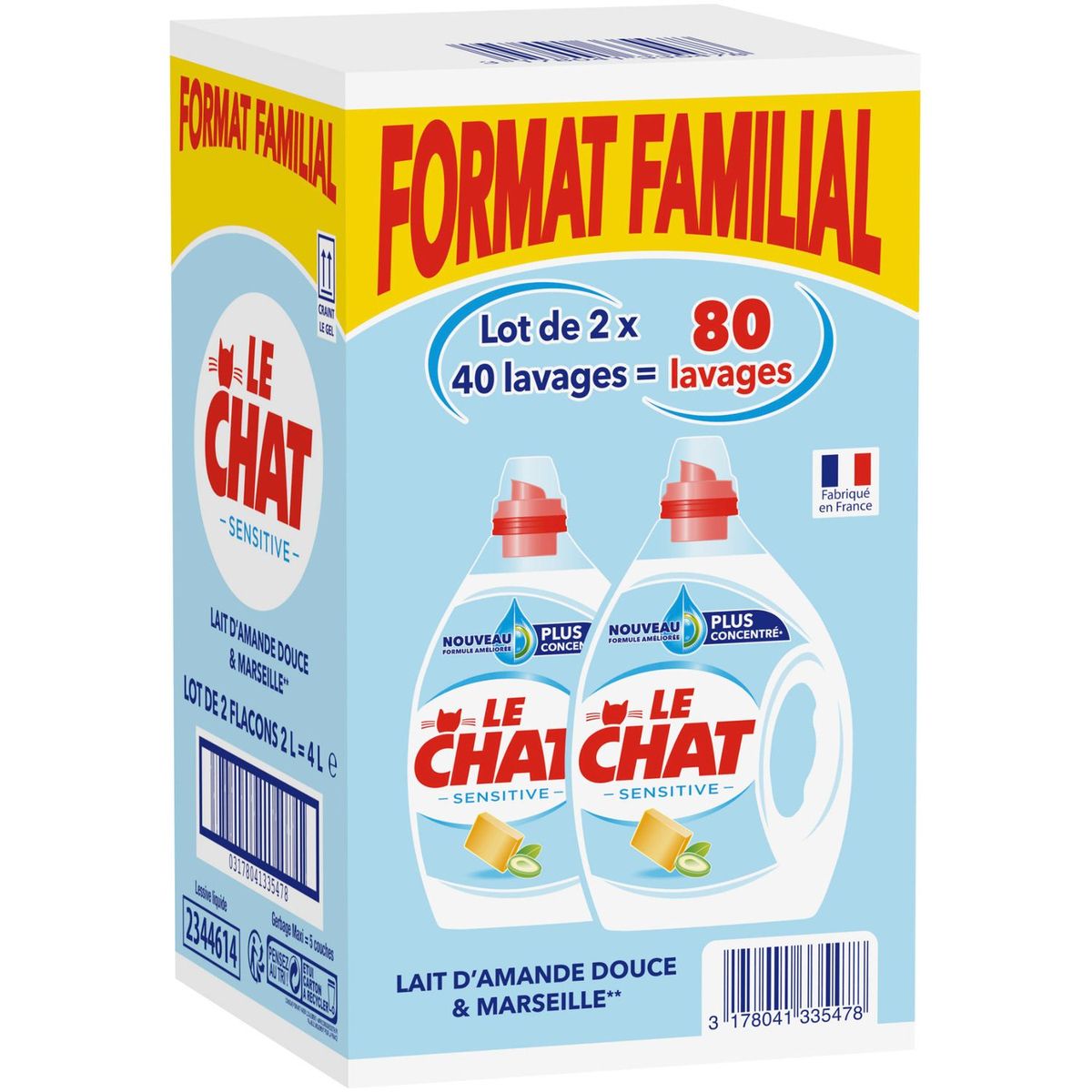 LE CHAT Le Chat lessive sensitive lavage x80 -2x2l familial