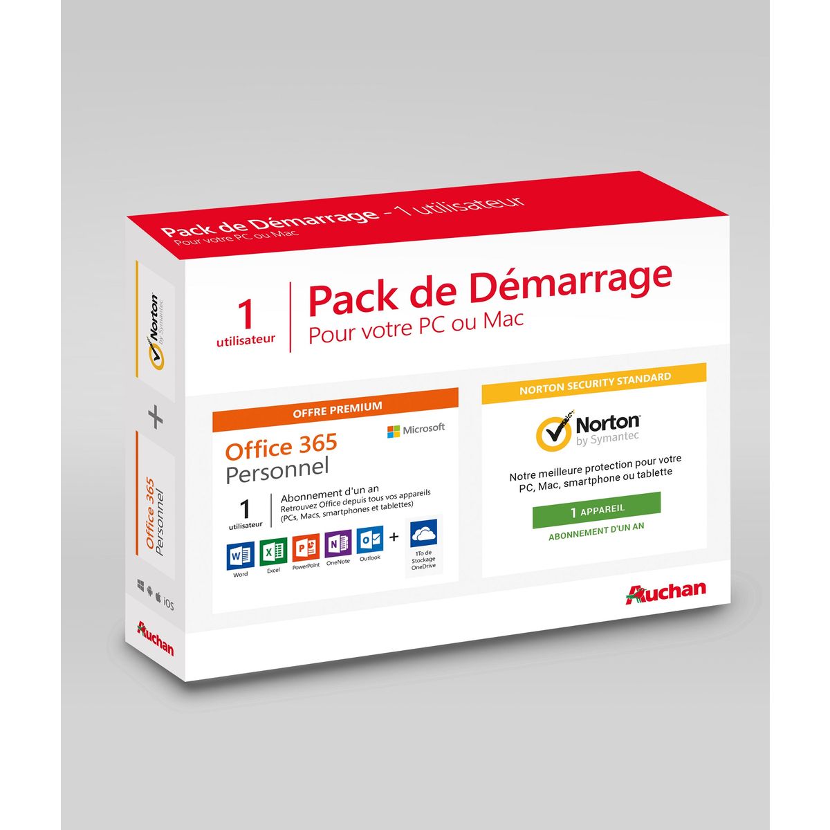 MICROSOFT Logiciel bureautique Pack de Démarrage - Office 365 Personnel - Norton anti-virus - Pour PC ou Mac