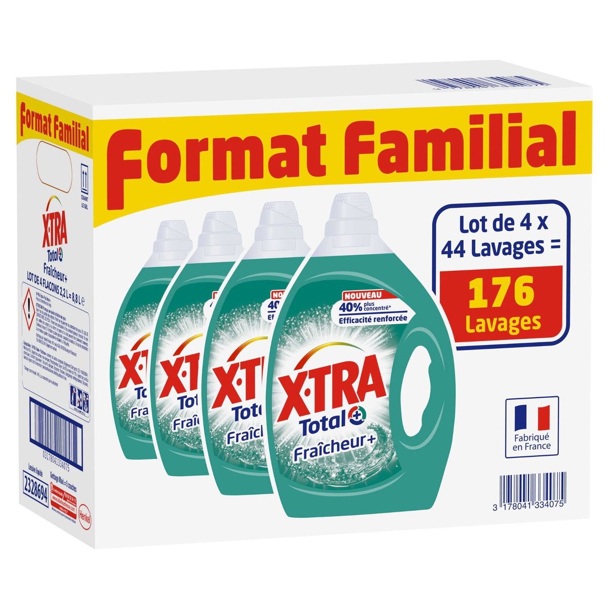 X-TRA Lessive diluée fraîcheur 176 lavages 4x 2,2l