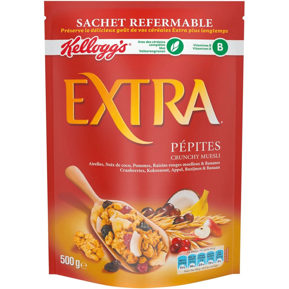 EXTRA Kellogg's Extra céréales aux pépites de fruits 500g