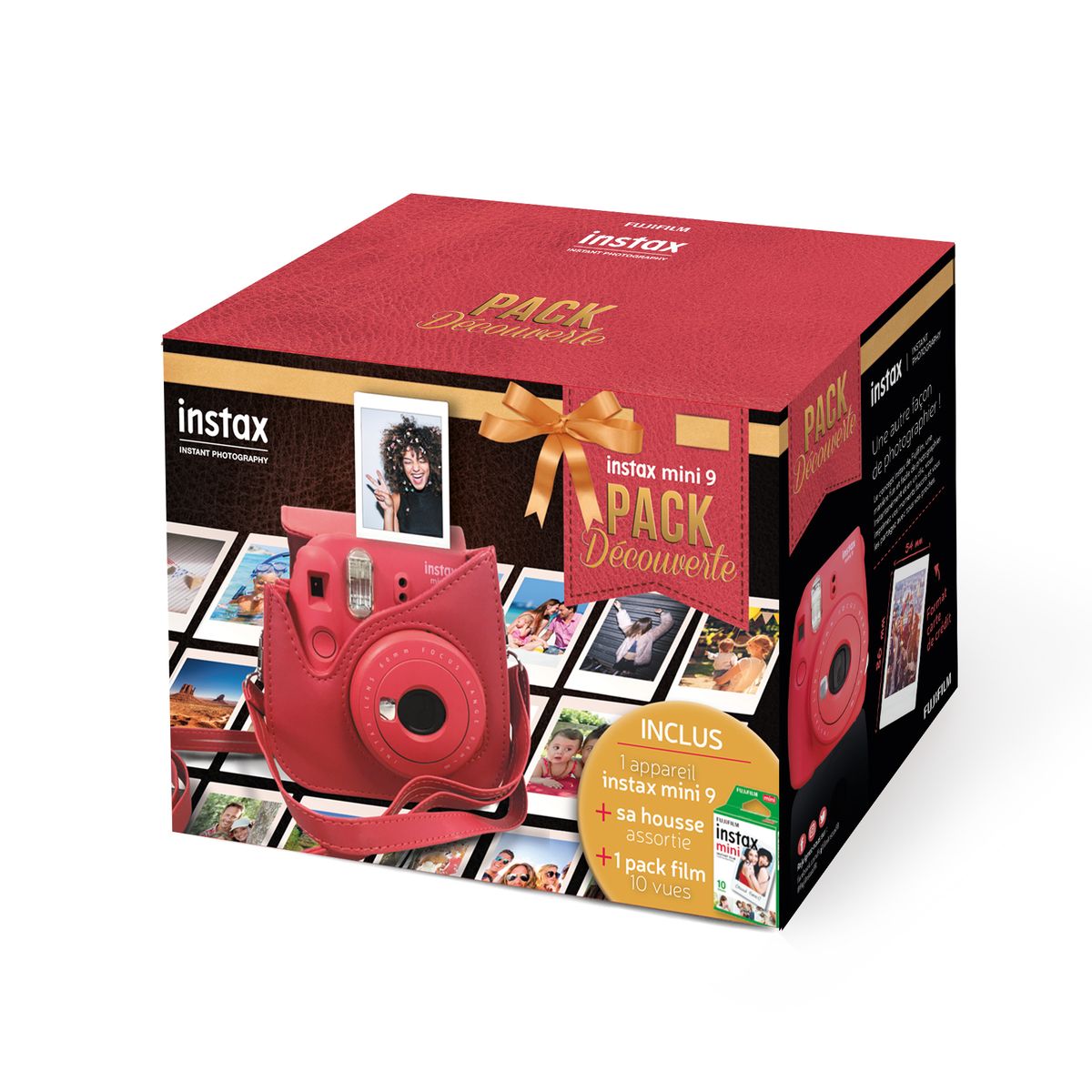 FUJIFILM Pack Découverte Appareil Photo Instantané - Instax Mini 9 - Rouge coquelicot
