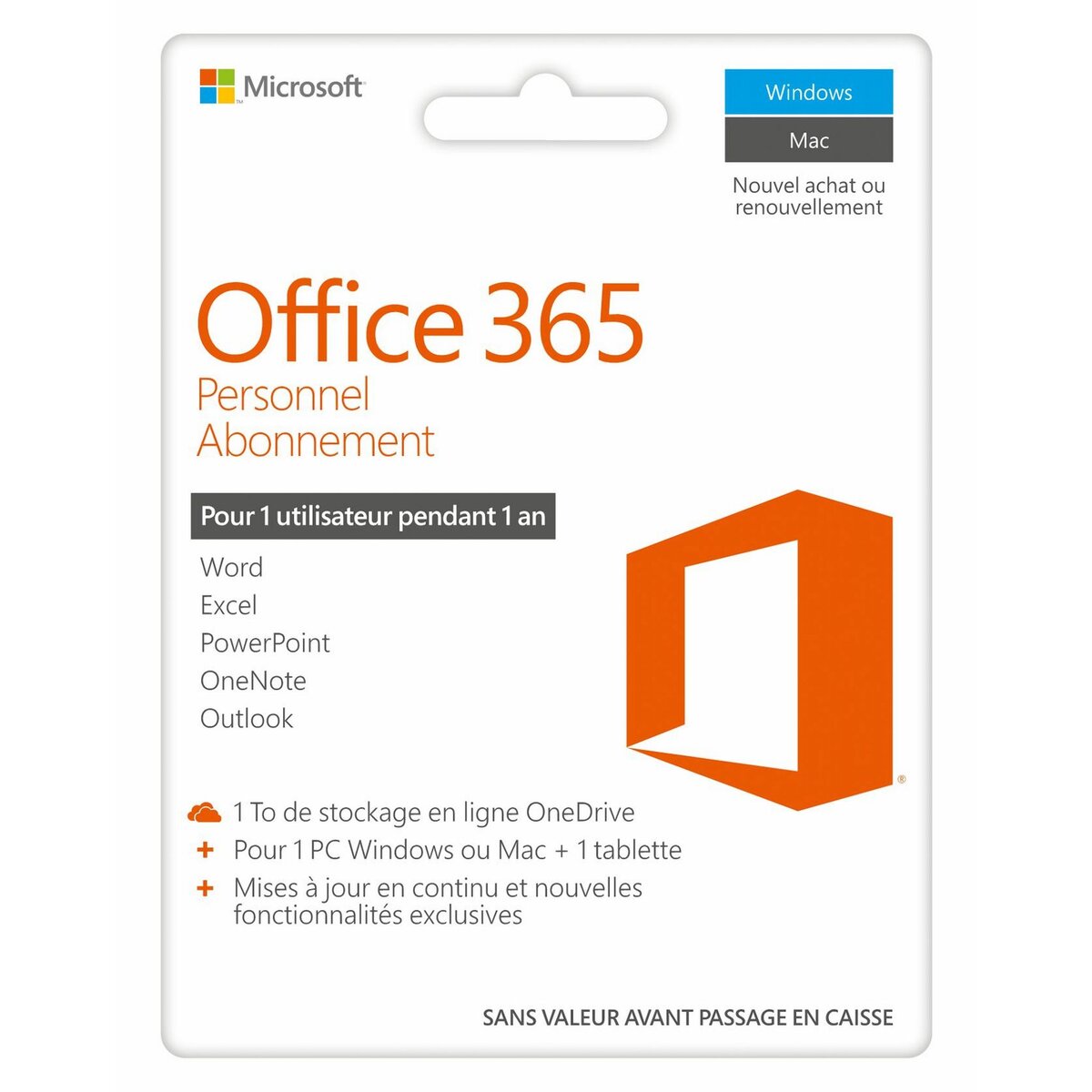 MICROSOFT Logiciel bureautique Office 365 Personnel Abonnement