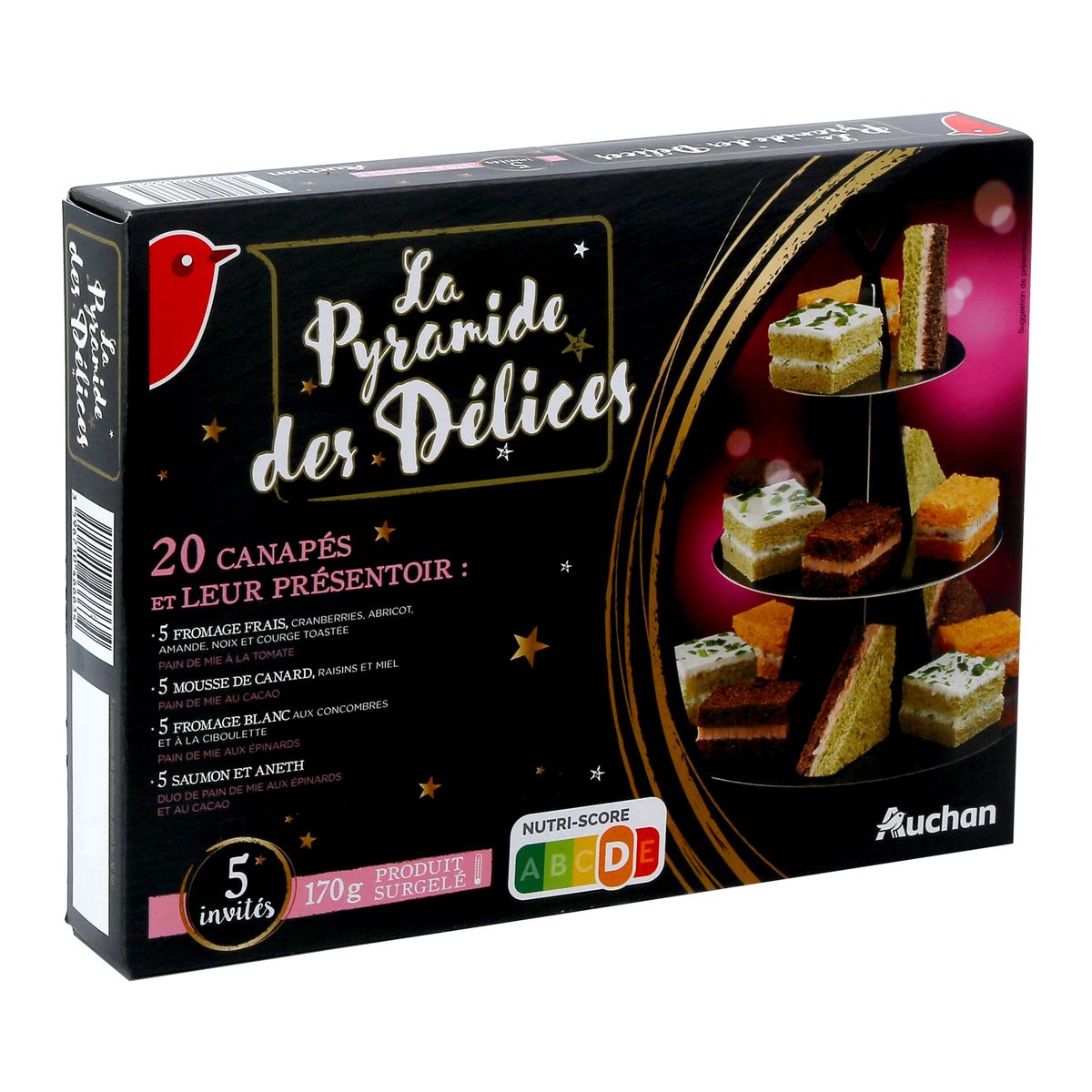 AUCHAN Auchan Canapé garni et leur présentoire 170g 20 pièces 170g