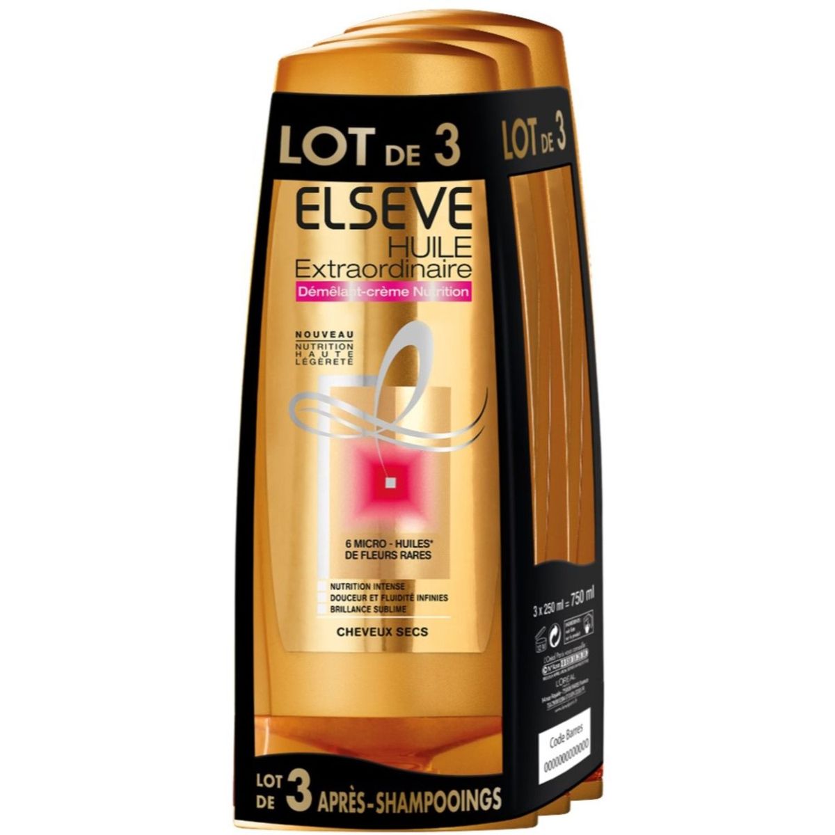 ELSEVE Huile Extraordinaire démêlant crème nutrition cheveux secs 3x200ml