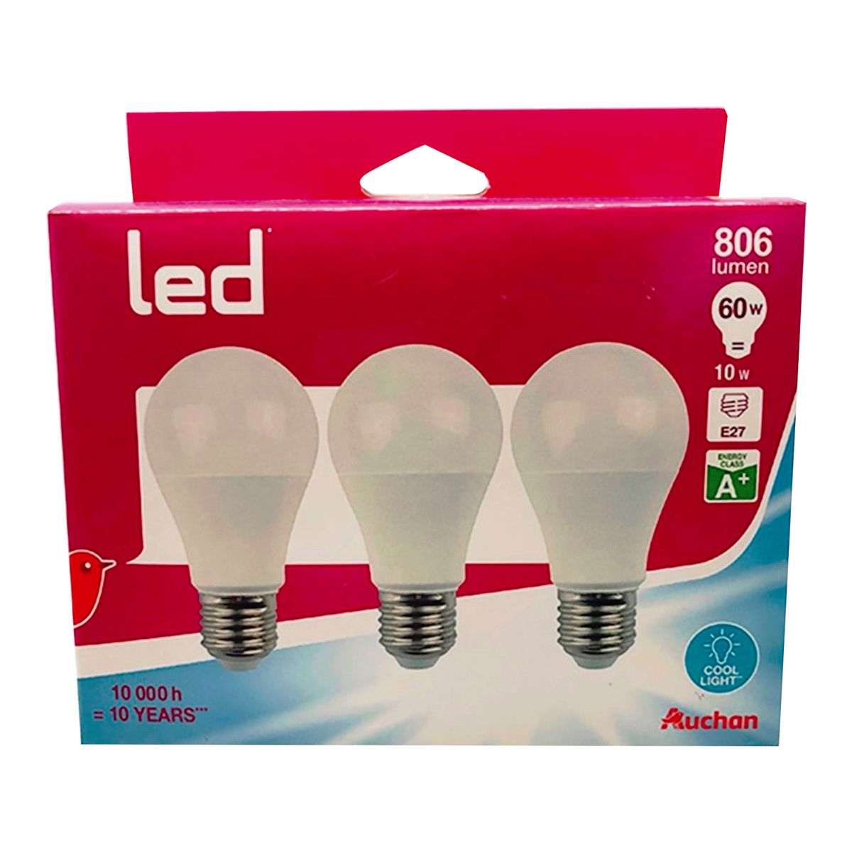 AUCHAN Auchan ampoule e27 -60w standard x3 couleur froide